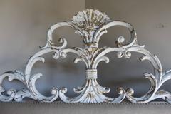 Italian Carved Painted Headboard with Scrolls