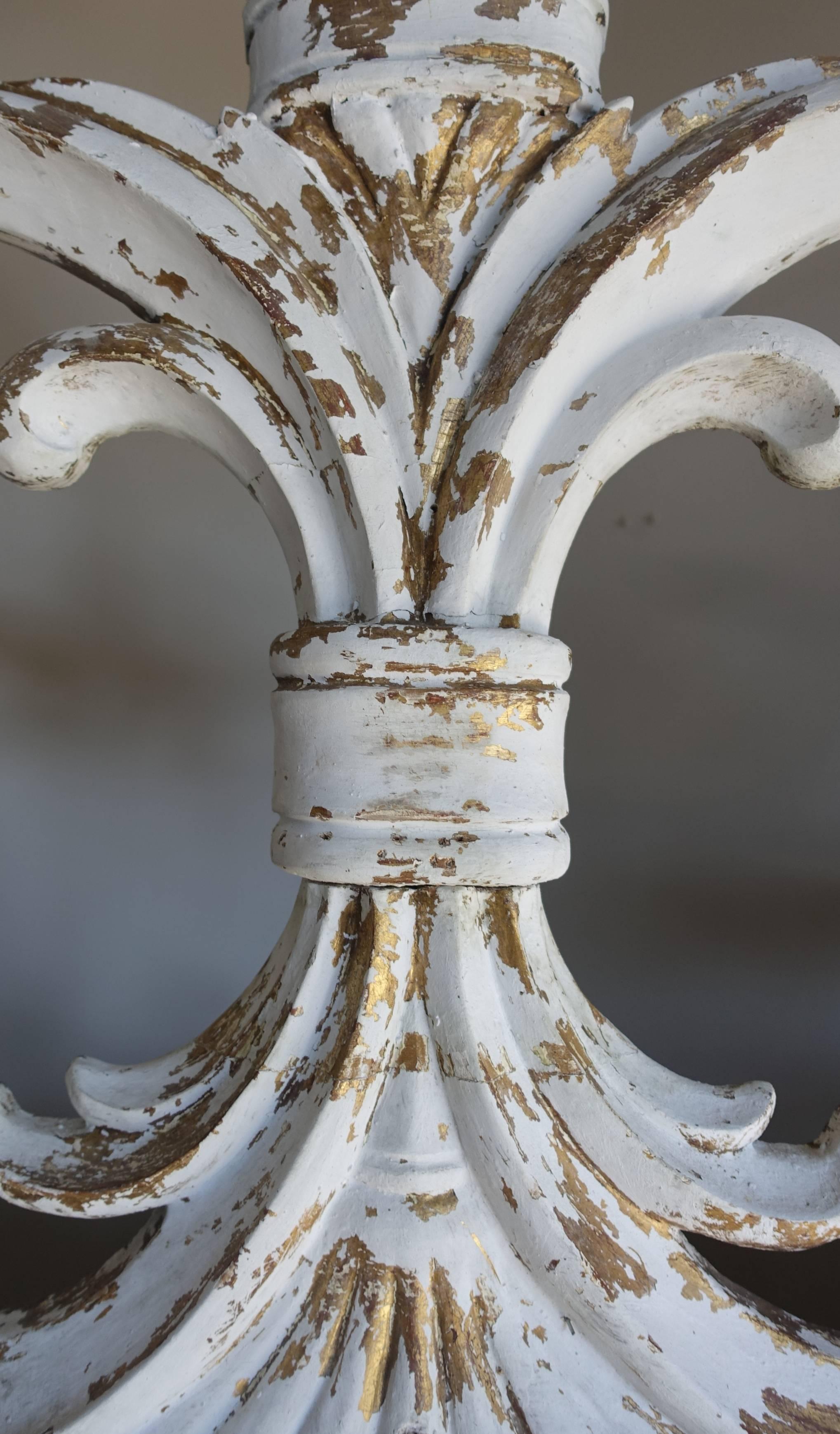 Italian Carved Painted Headboard with Scrolls In Distressed Condition In Los Angeles, CA