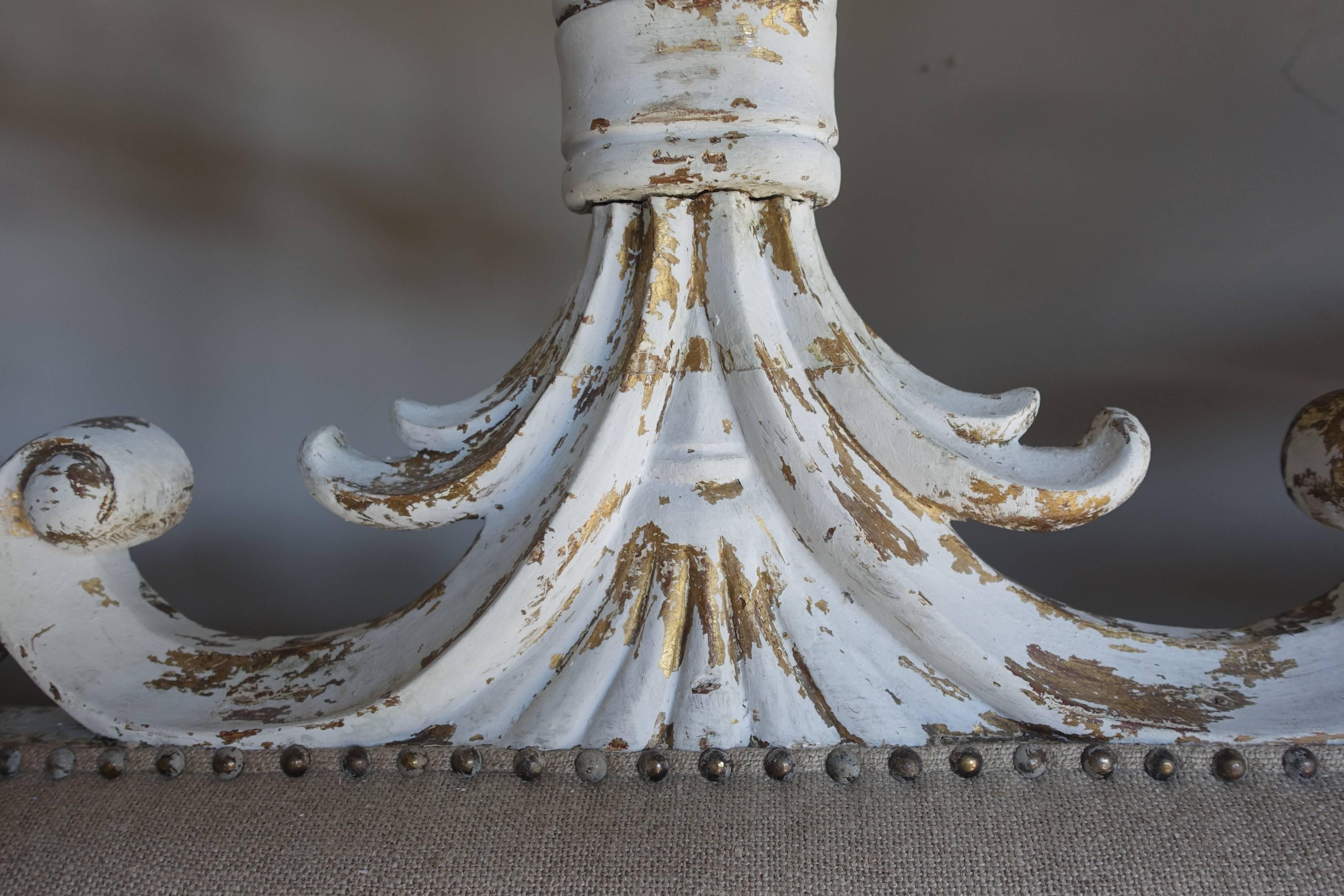 Early 20th Century Italian Carved Painted Headboard with Scrolls