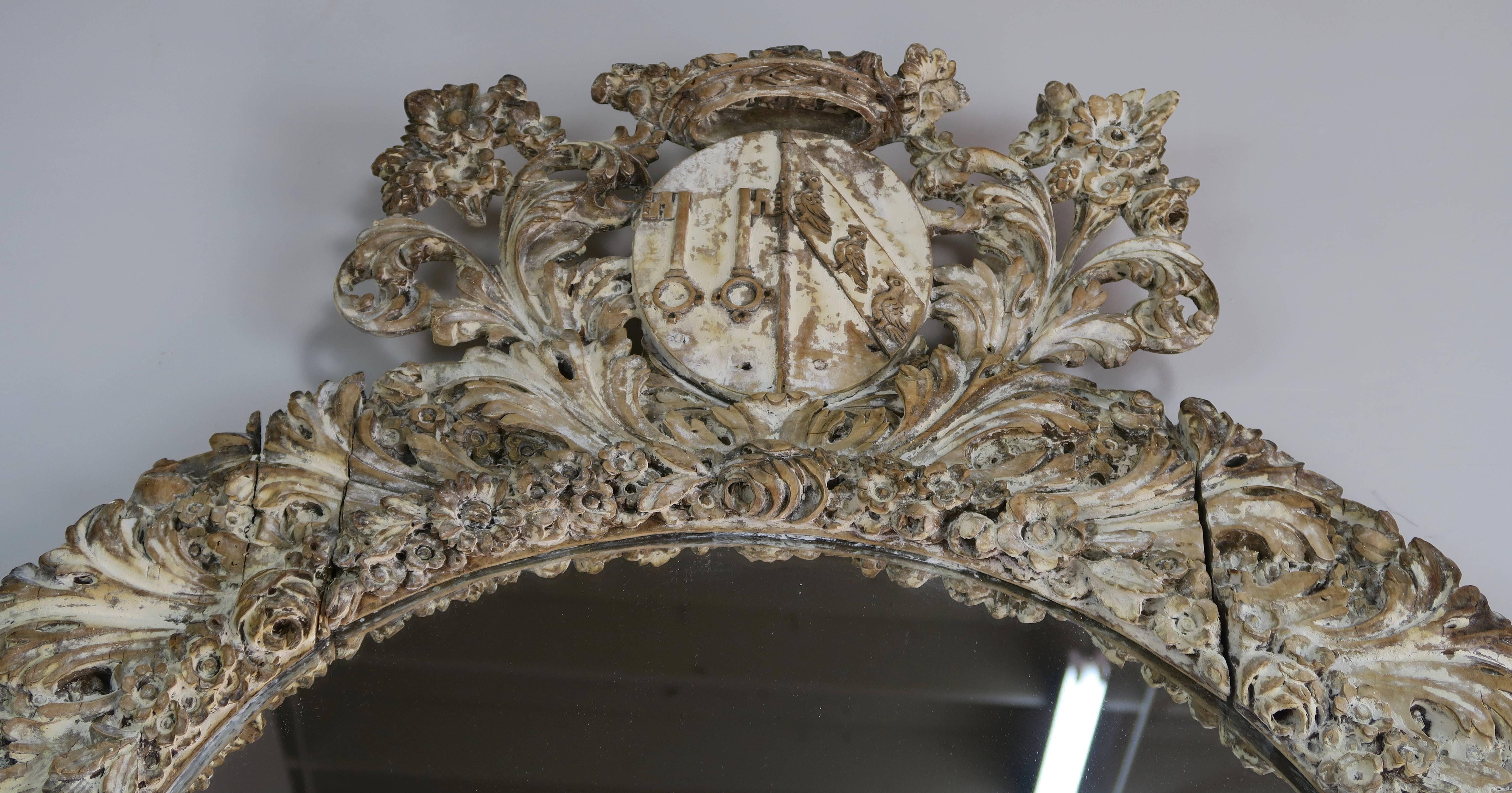18th Century and Earlier 18th Century Italian Carved Painted Mirror with Royal Family Crest