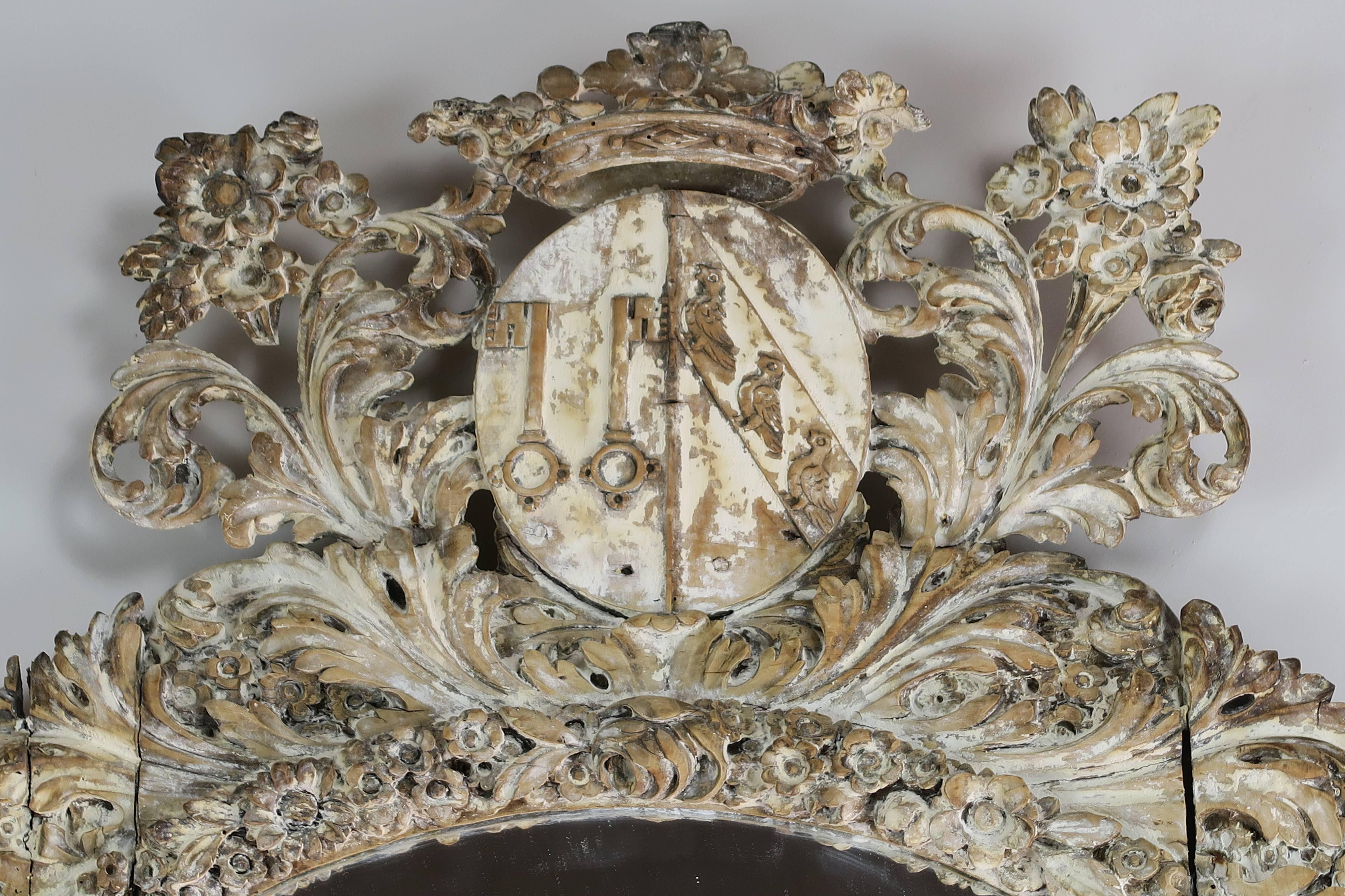 18th Century Italian Carved Painted Mirror with Royal Family Crest 1