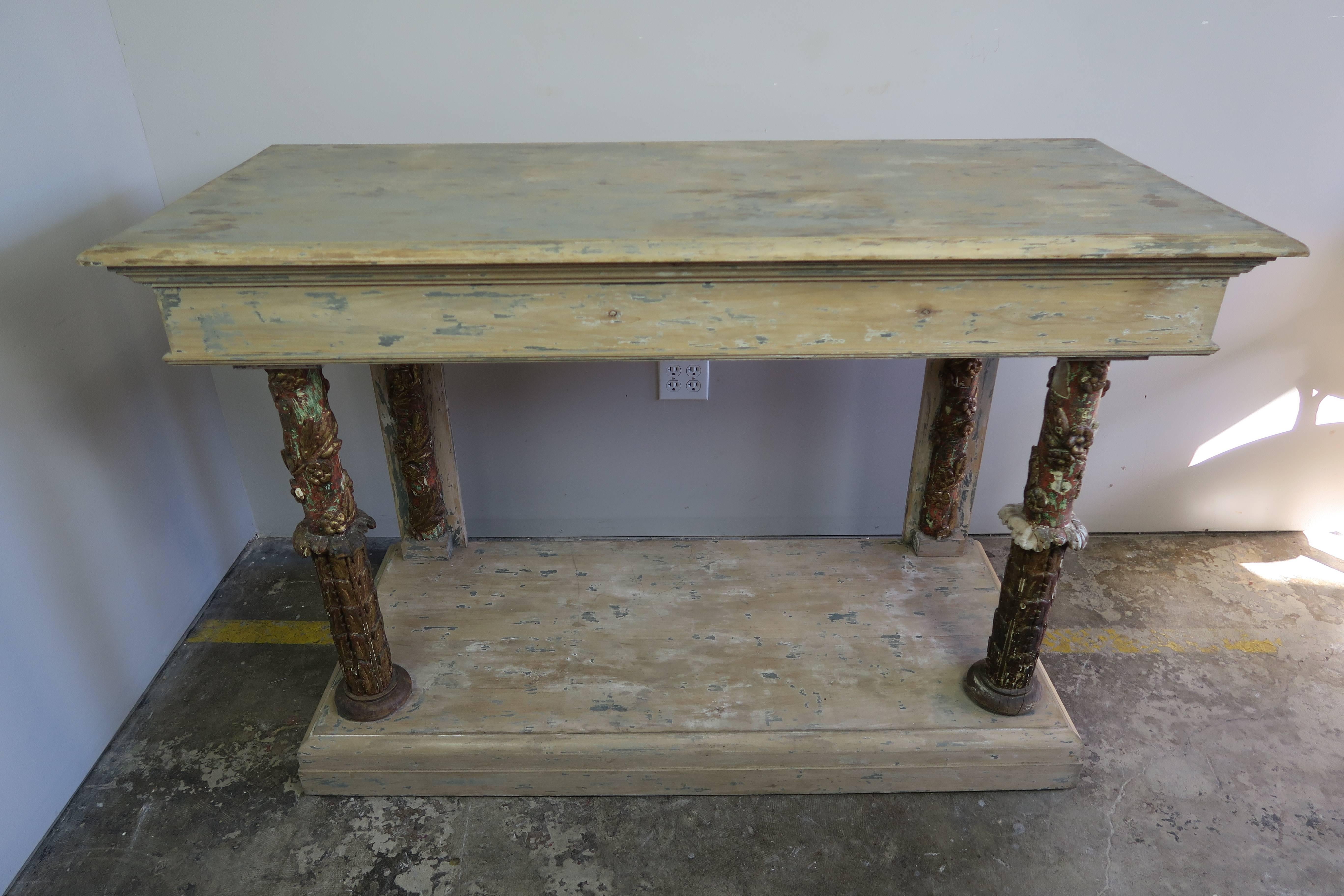 Baroque Pair of Italian Painted and Parcel-Gilt Consoles
