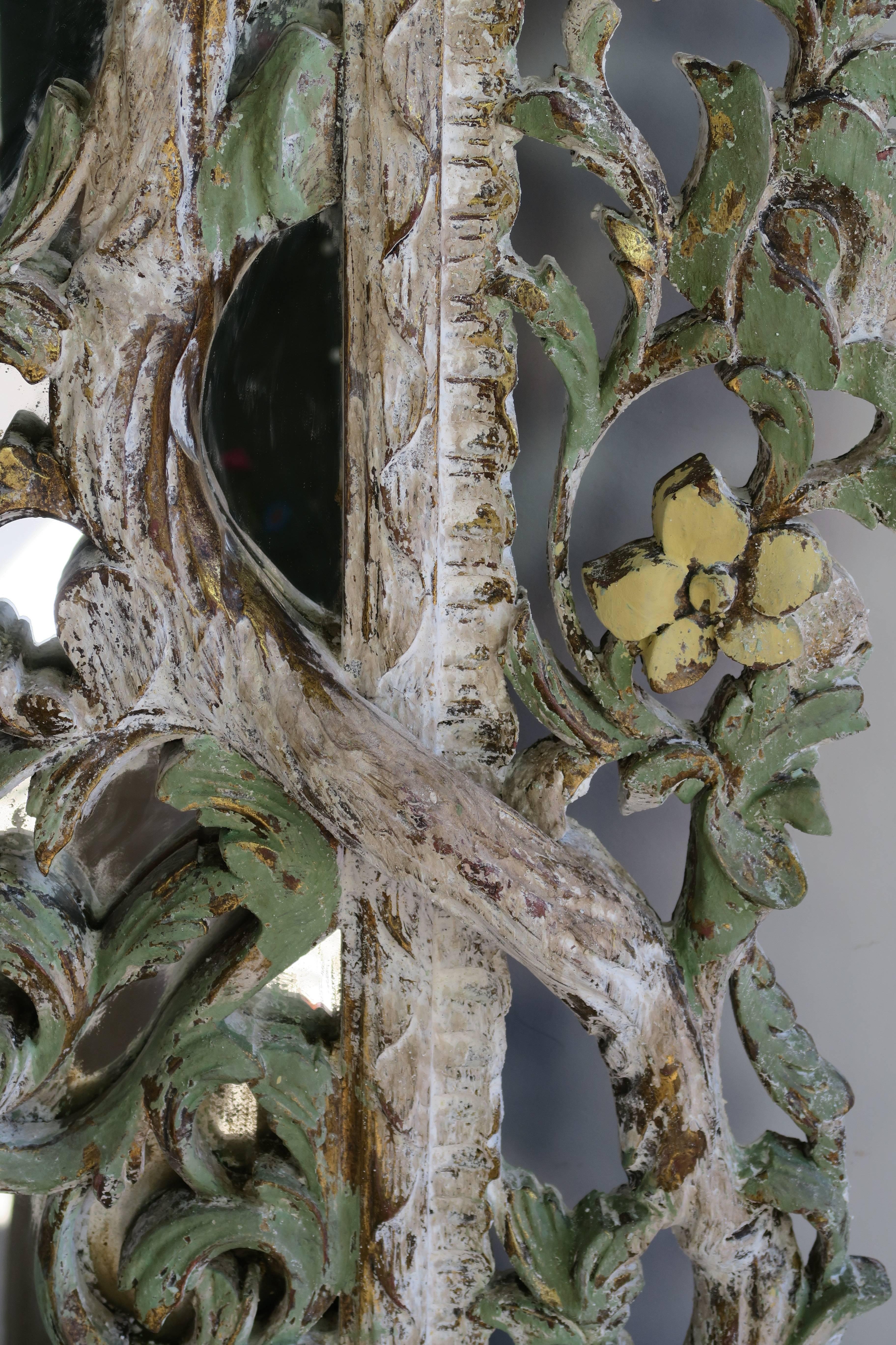 Monumental Carved Italian Painted Mirror In Distressed Condition In Los Angeles, CA
