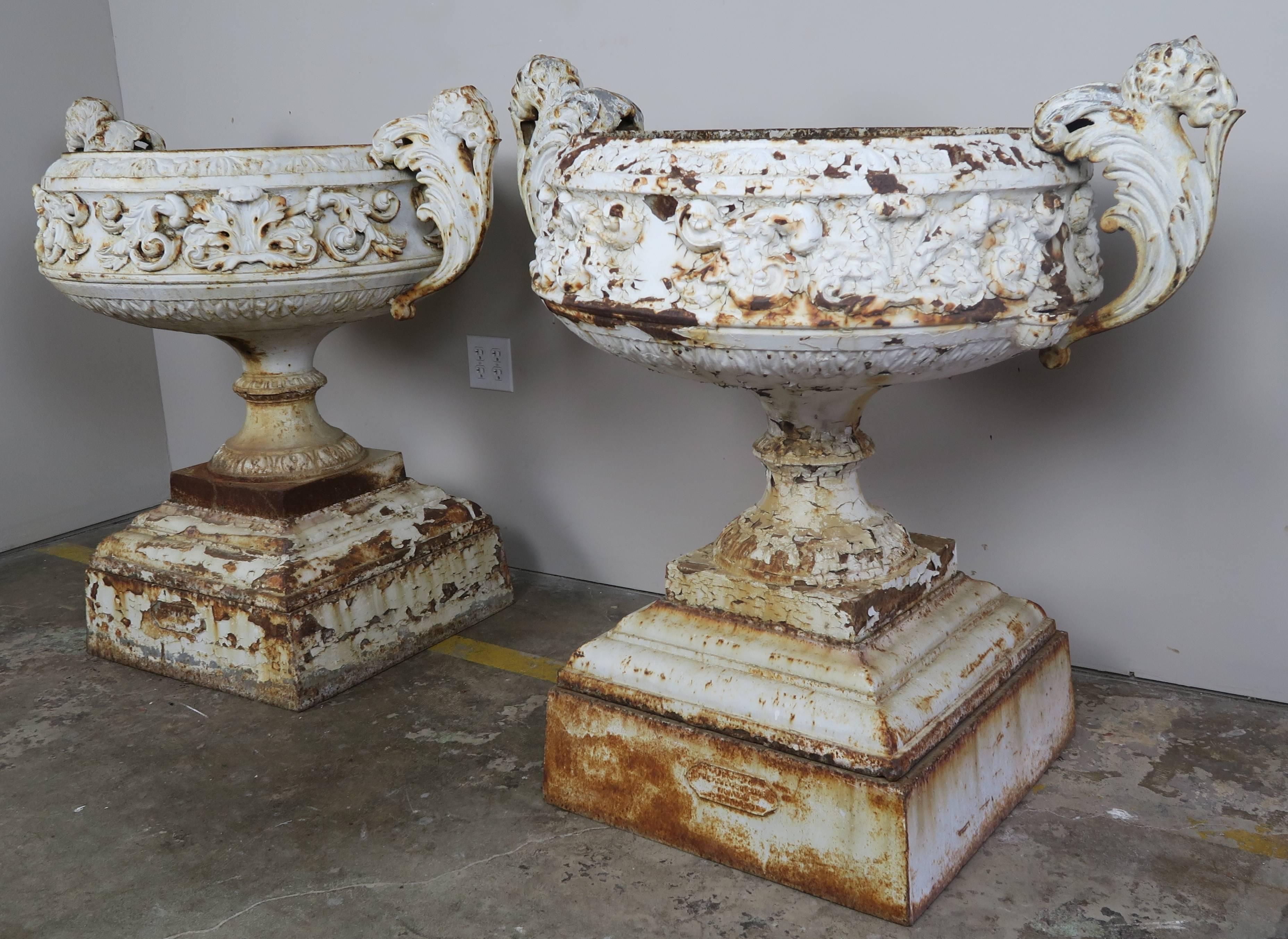 19th Century French Painted Cast Iron Garden Urns, Pair 2