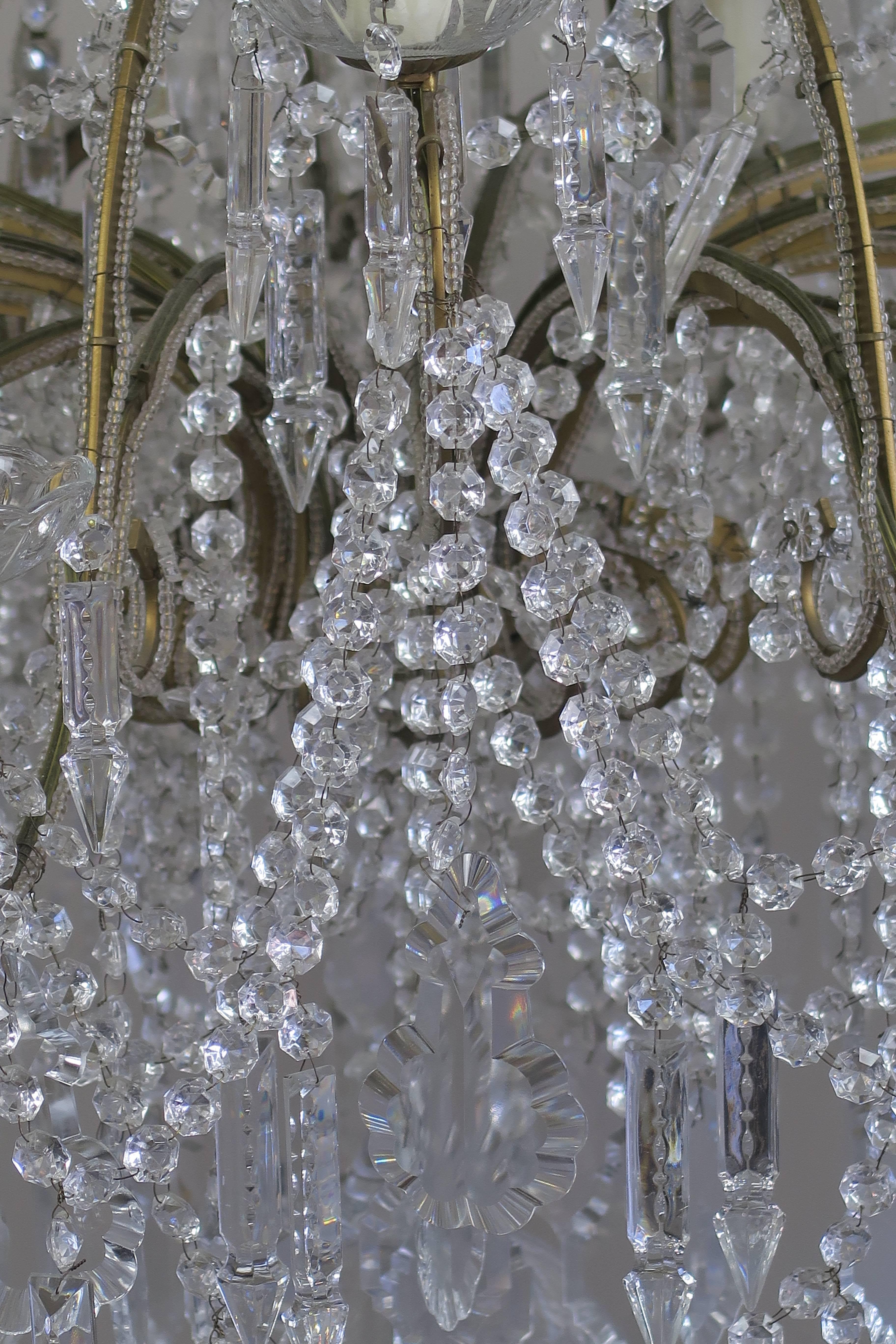 Monumental Italian Crystal Beaded Arm Chandelier In Excellent Condition For Sale In Los Angeles, CA