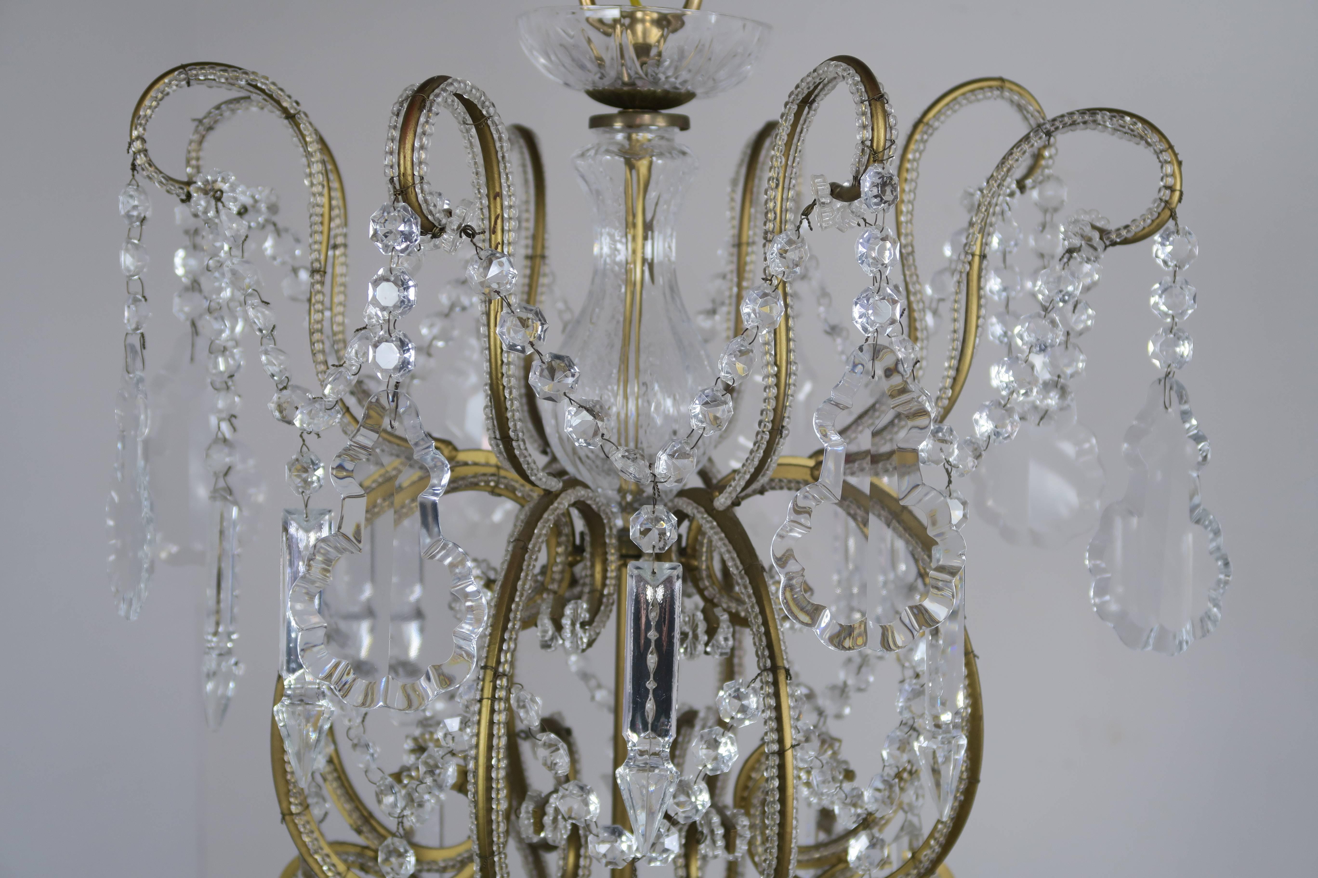 Mid-20th Century Monumental Italian Crystal Beaded Arm Chandelier For Sale