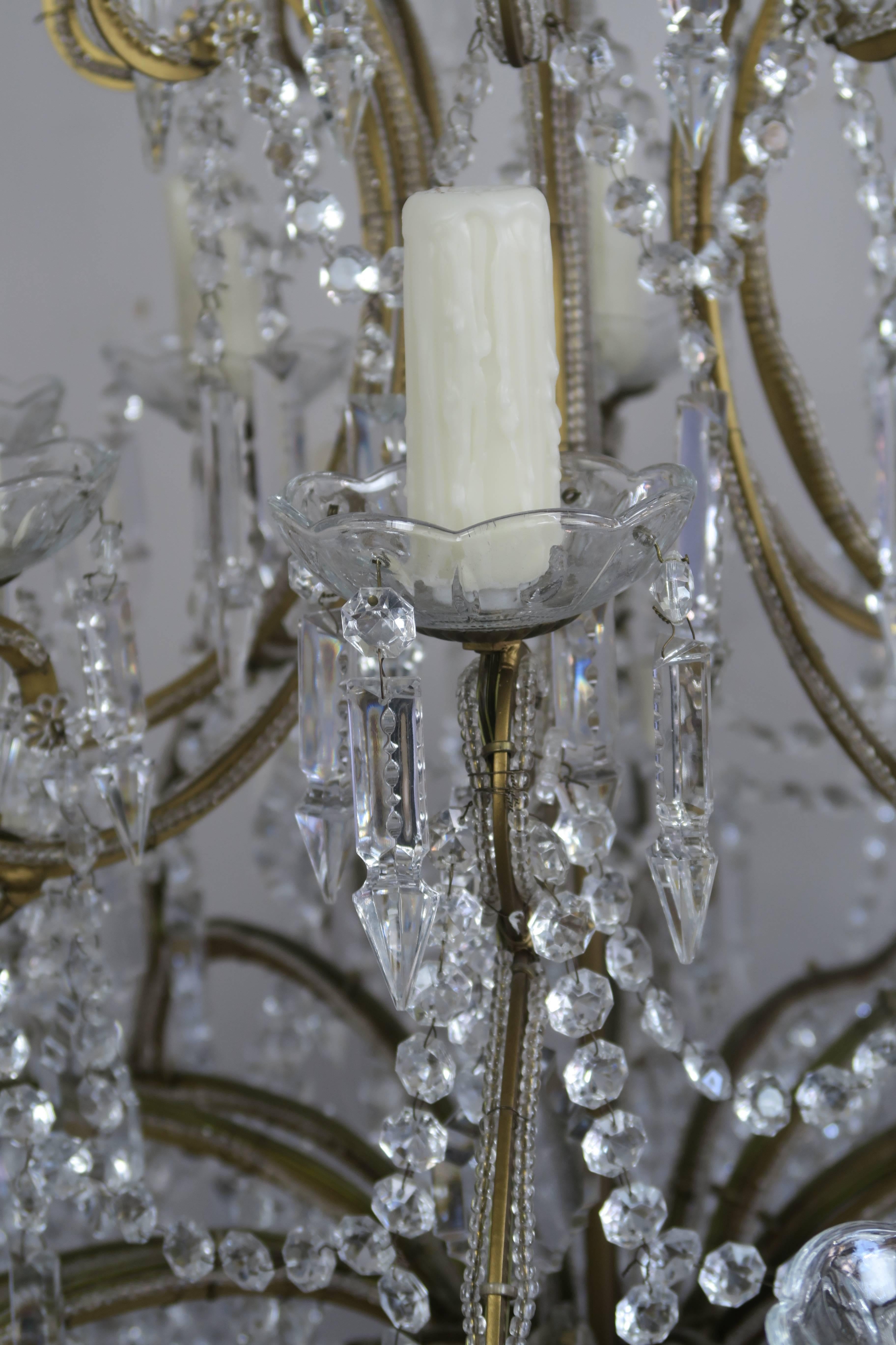 Monumental Italian Crystal Beaded Arm Chandelier For Sale 1