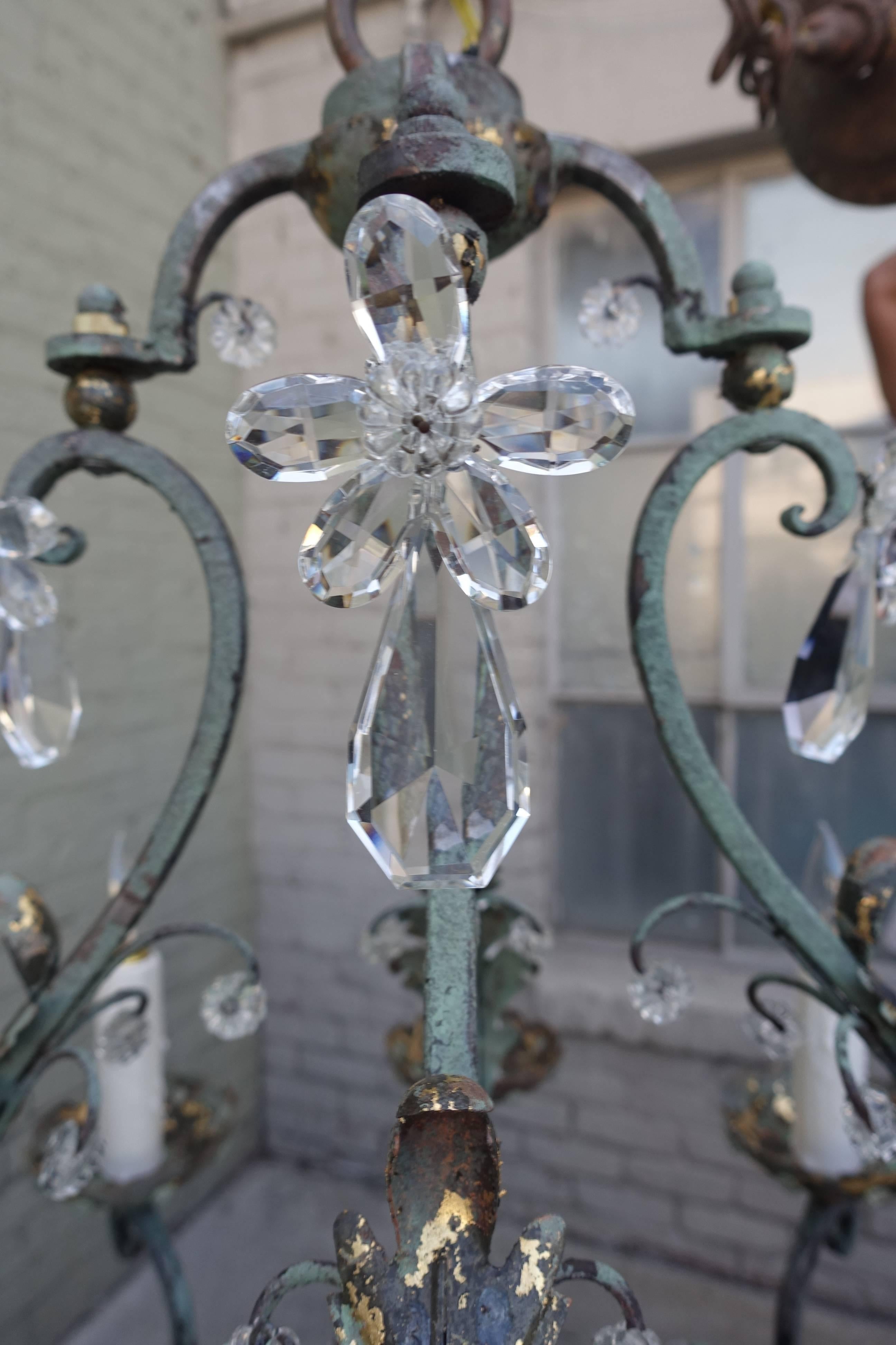 Painted Wrought Iron Crystal Chandelier 4