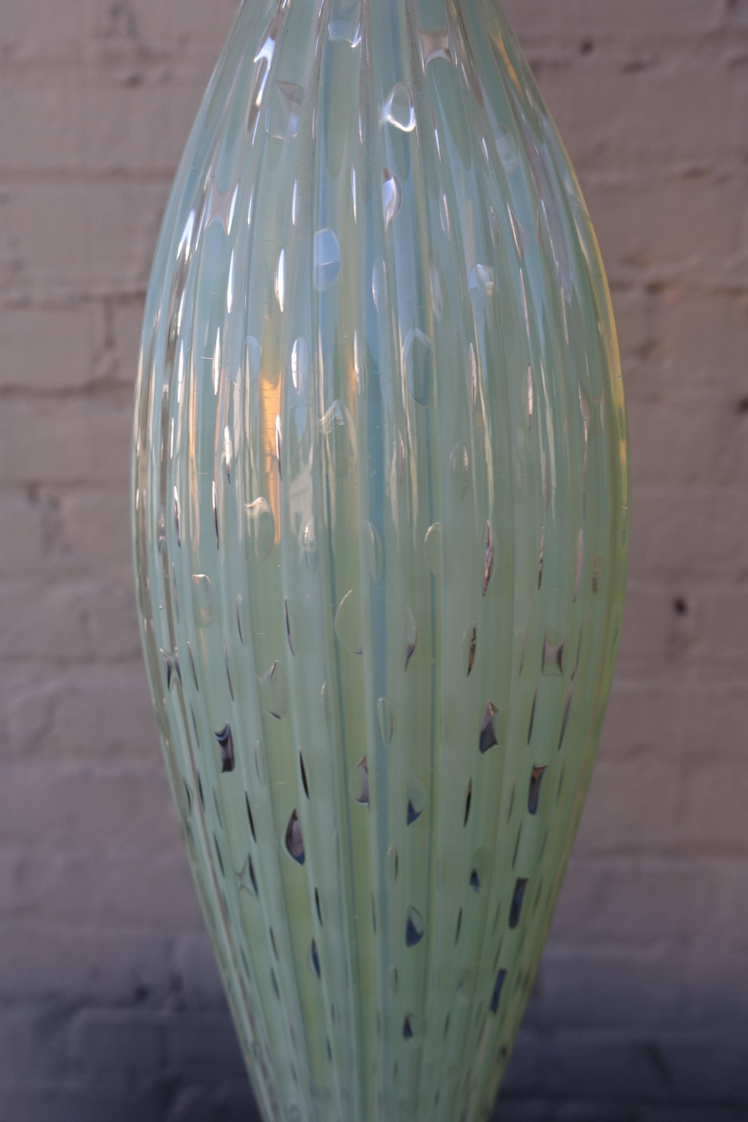 Handblown Murano Lamps with Parchment Shades, Pair In Excellent Condition In Los Angeles, CA