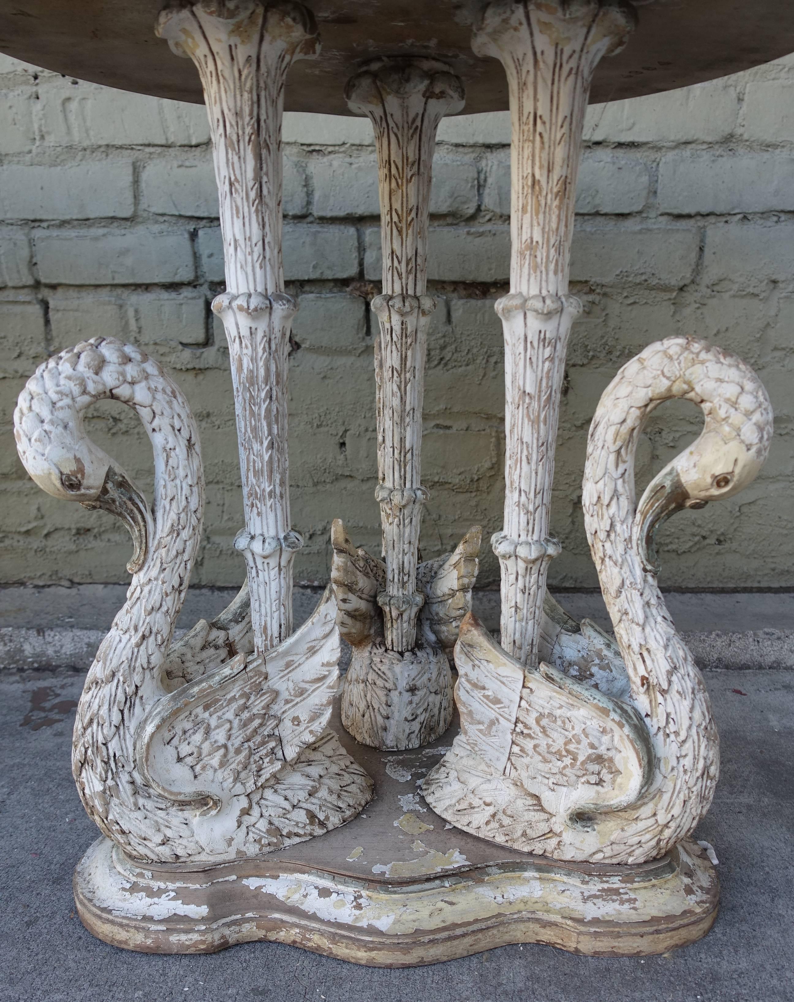 Louis XV Pair of Painted Swan Tables with Marble Tops