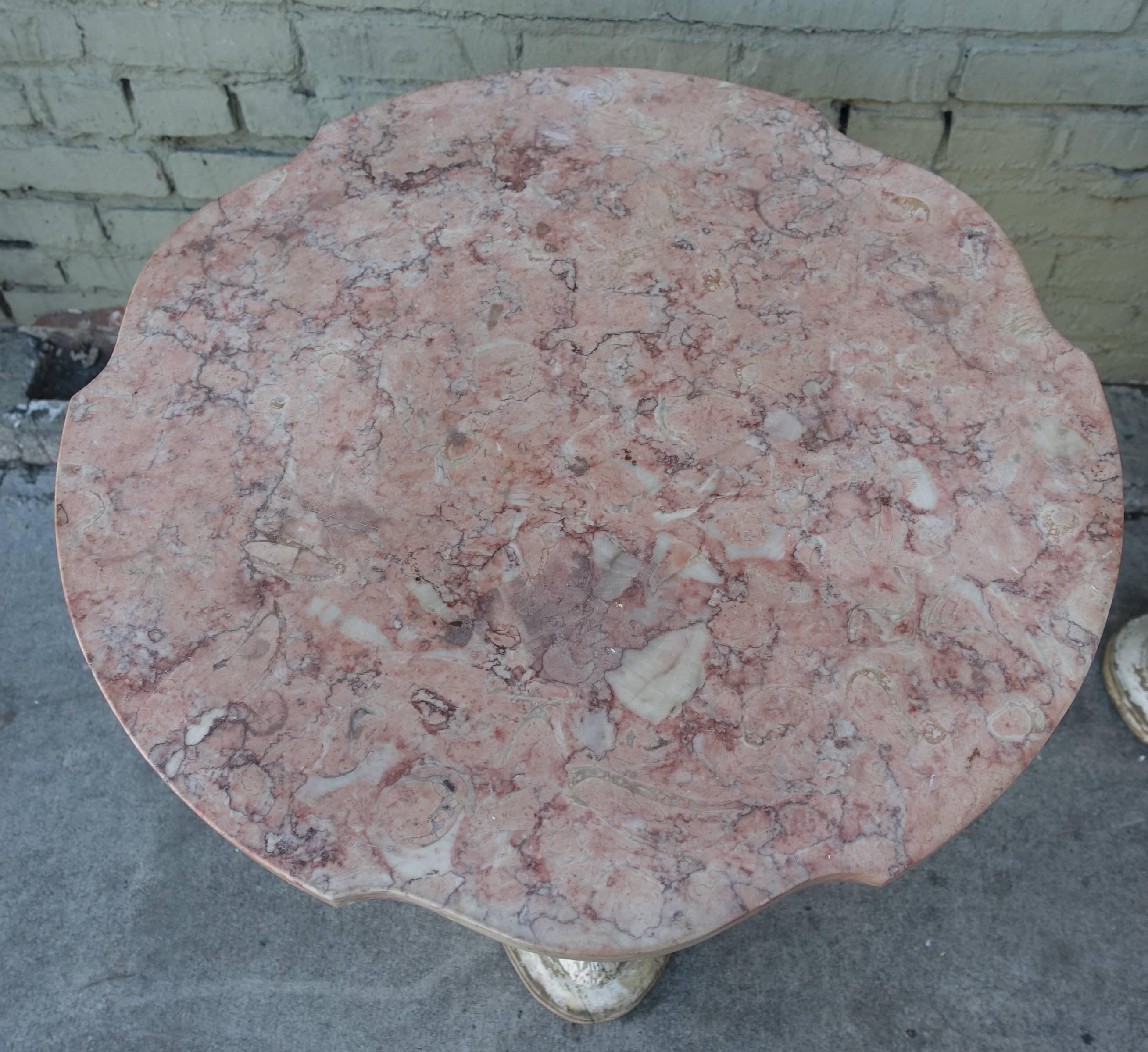 Pair of Painted Swan Tables with Marble Tops 1