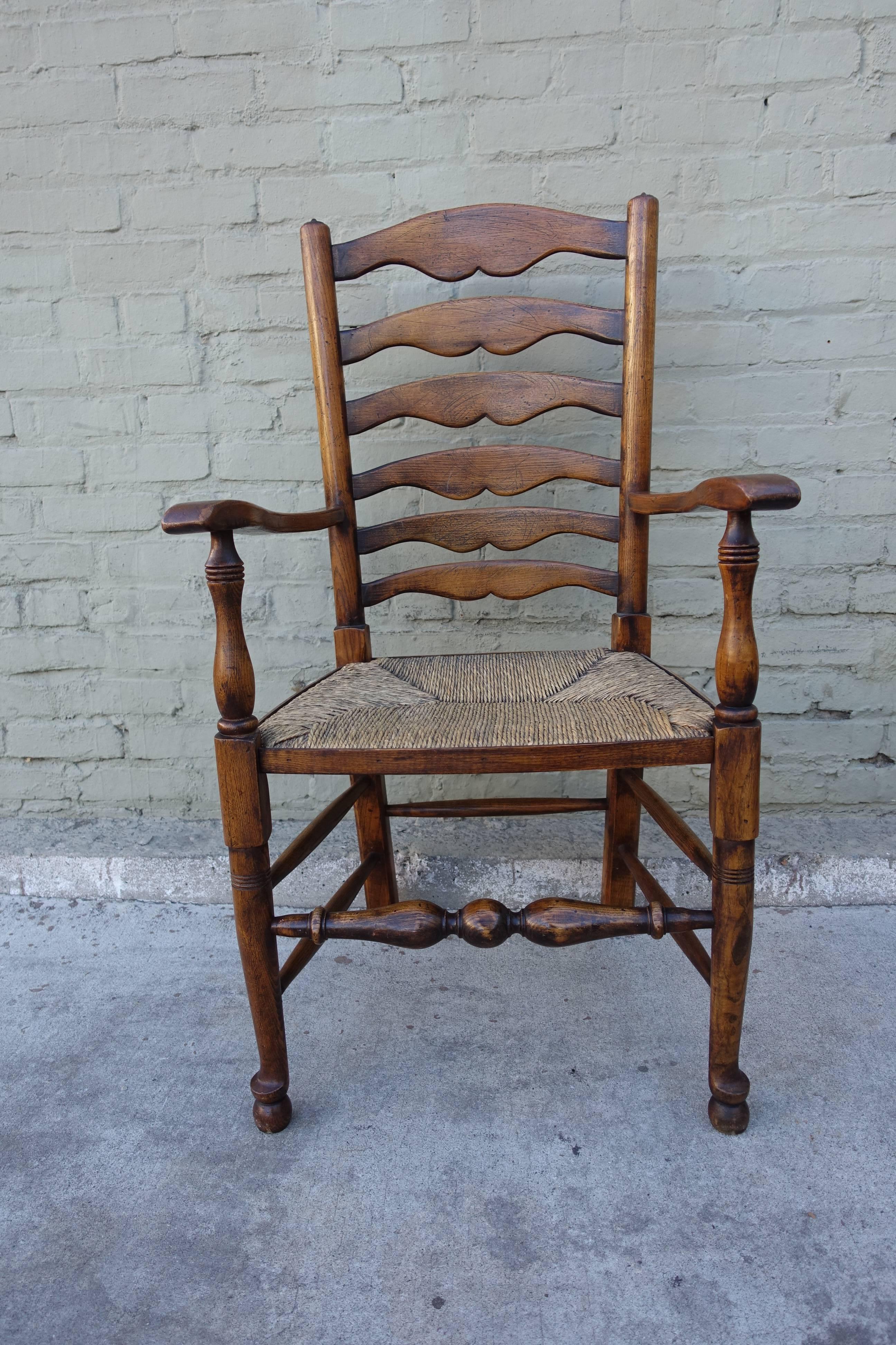 Country Set of Eight English Ladder Back Dining Chairs