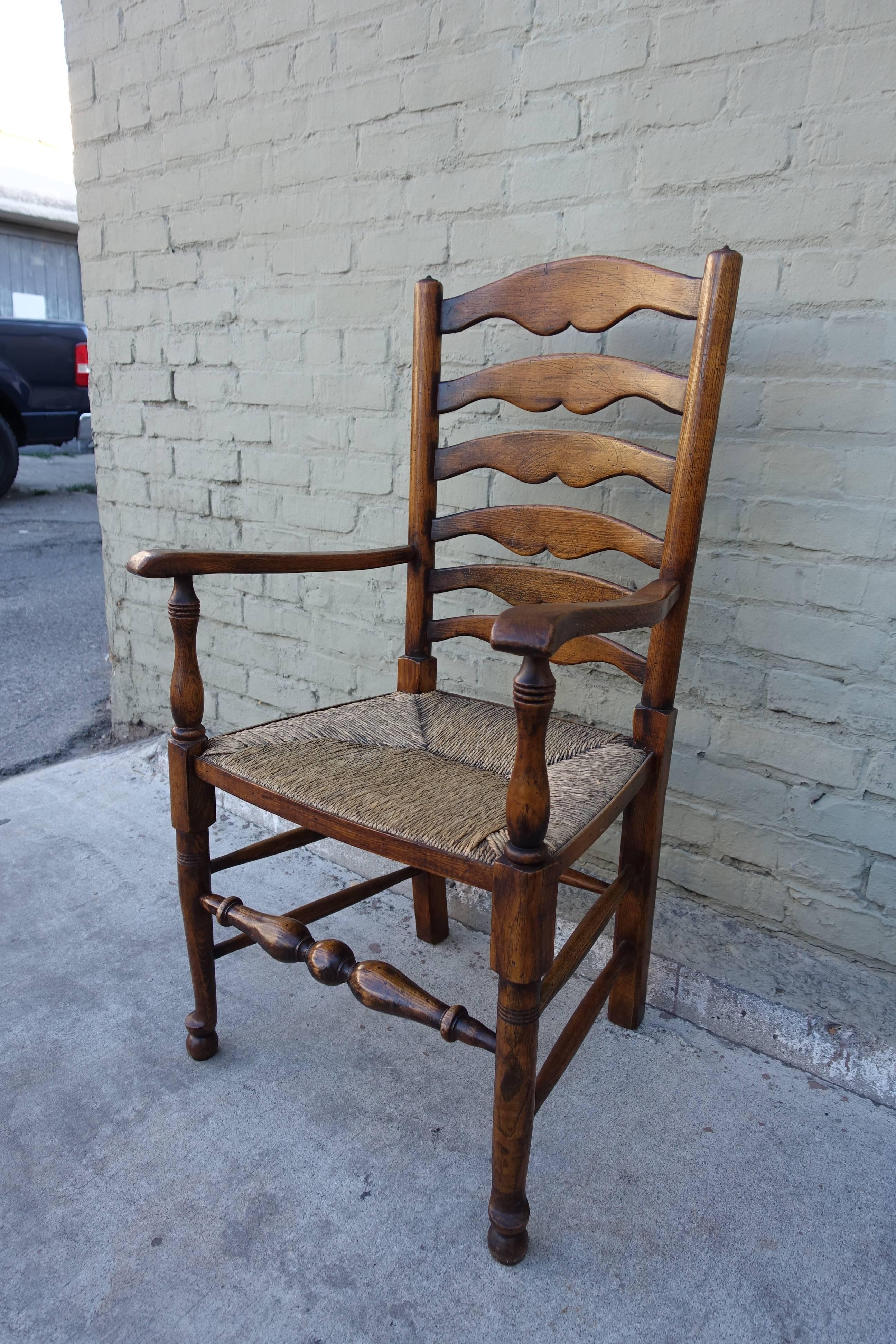 20th Century Set of Eight English Ladder Back Dining Chairs