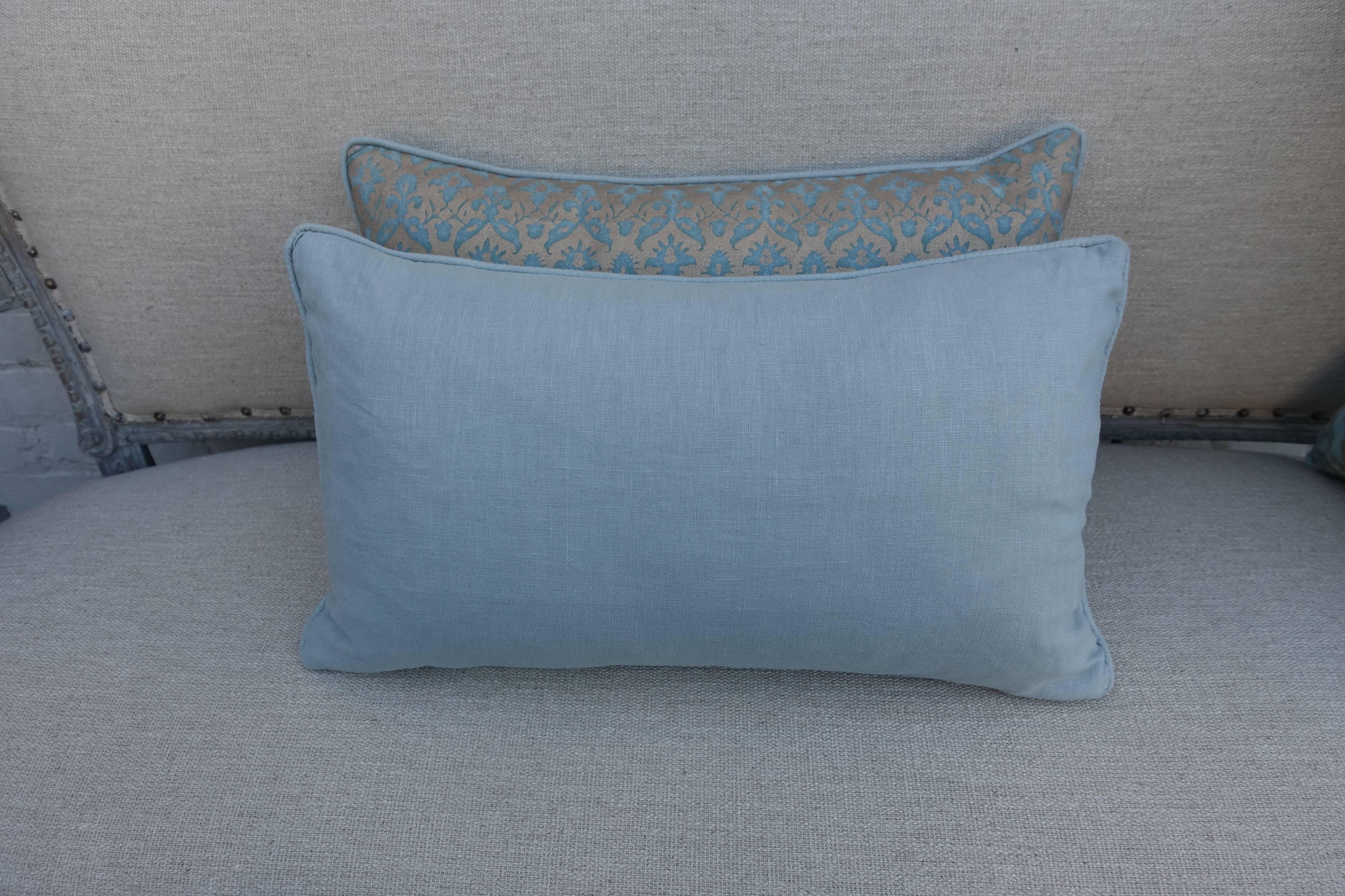 Italian Delfino Patterned Aquamarine Pillows, Pair