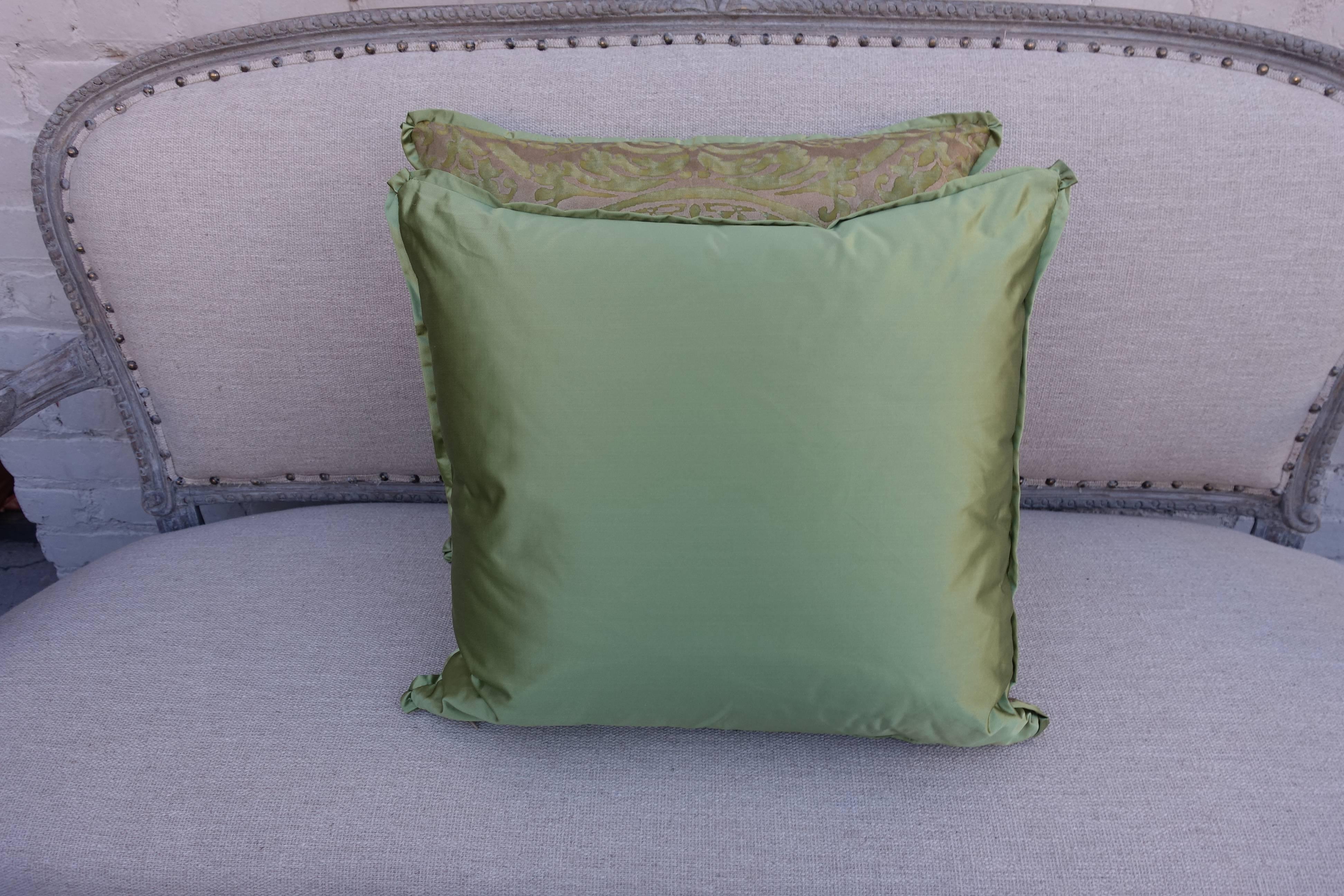 Orsini Patterned Green and Gold Fortuny Pillows In Excellent Condition In Los Angeles, CA