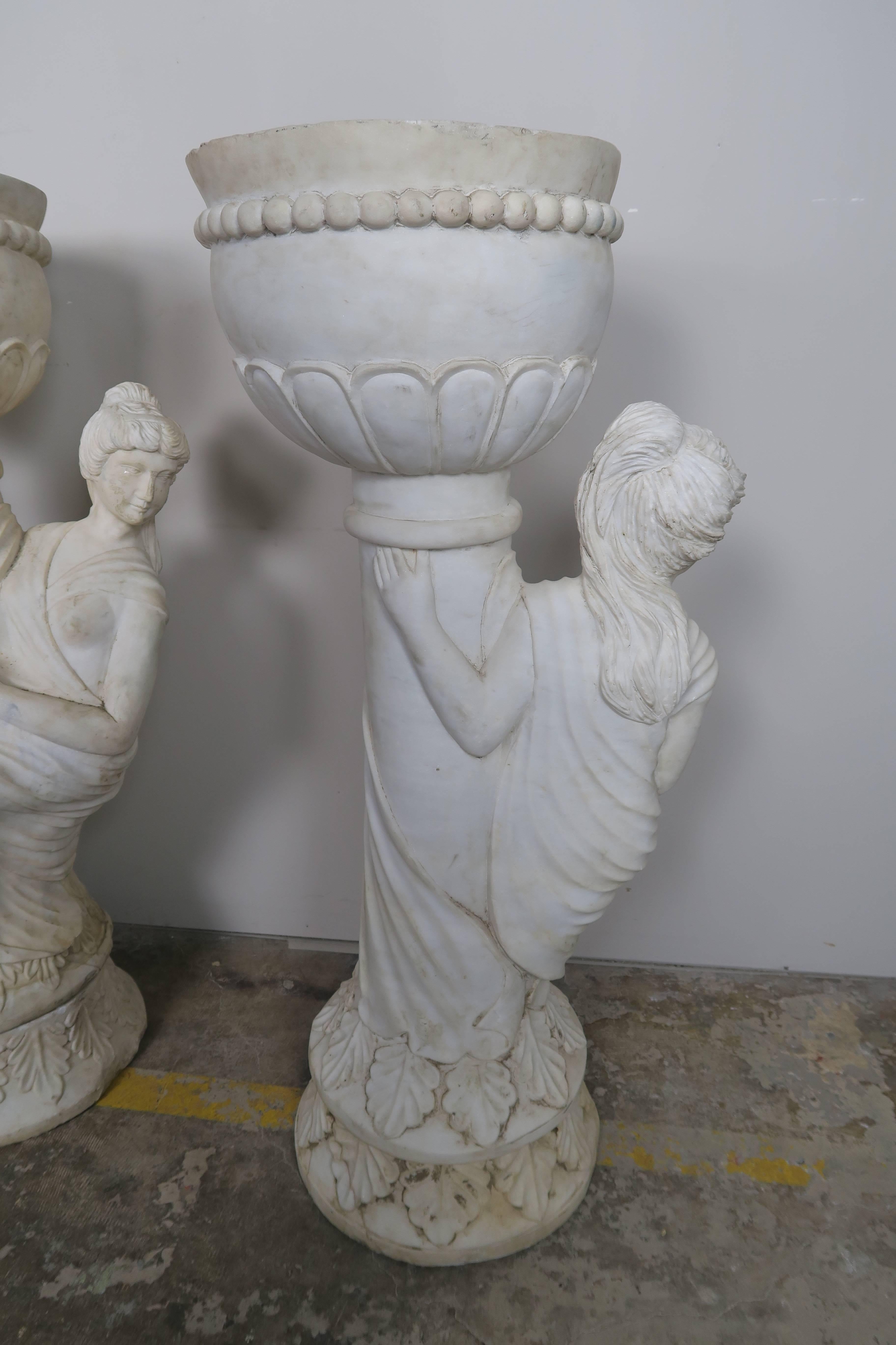 Pair of Italian Carrera Marble Figural Planters 2