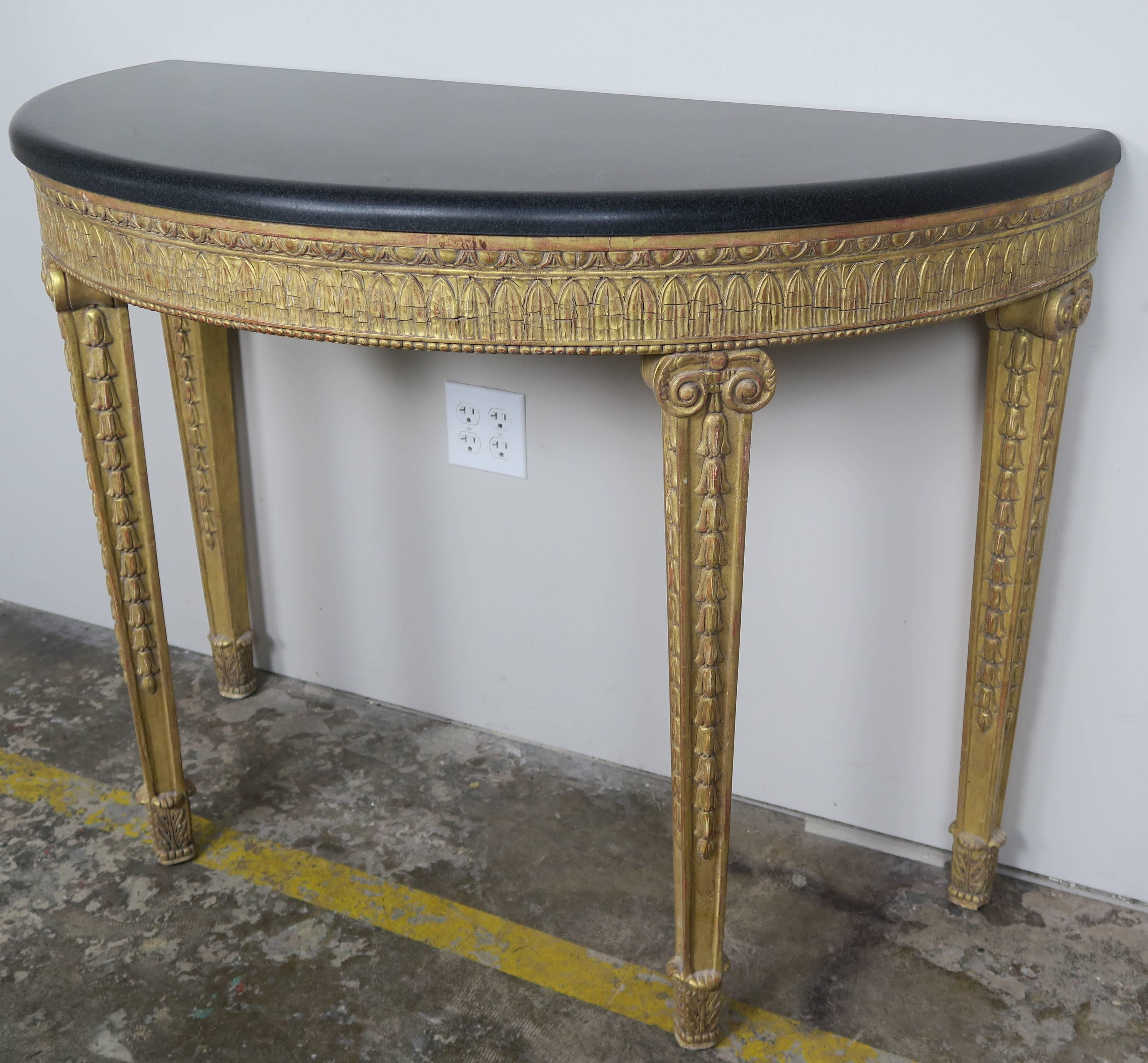 Italian Neoclassical Style Giltwood Console with Stone Top In Excellent Condition In Los Angeles, CA