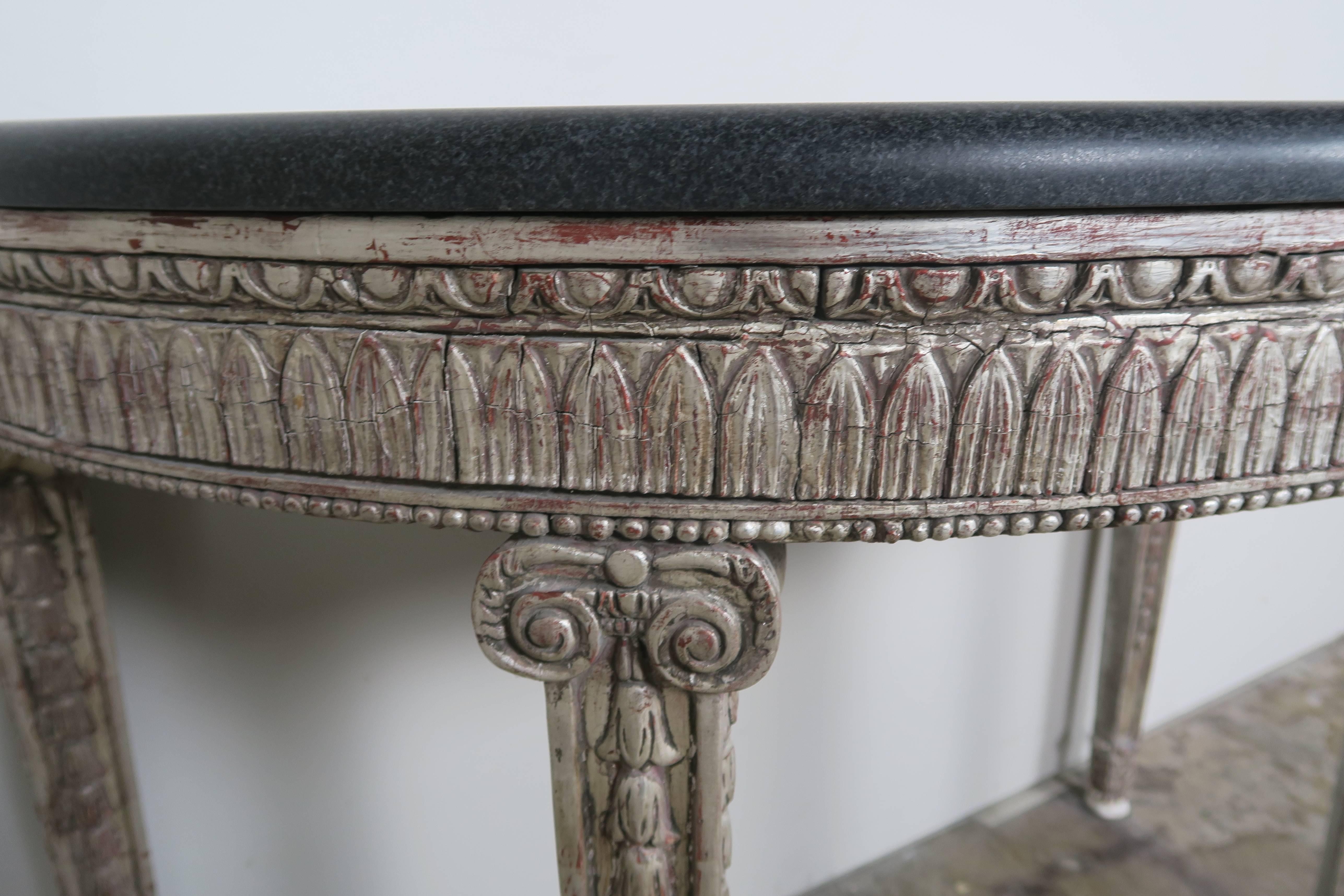 Neoclassical Italian Silver Gilt Console with Black Marble Top