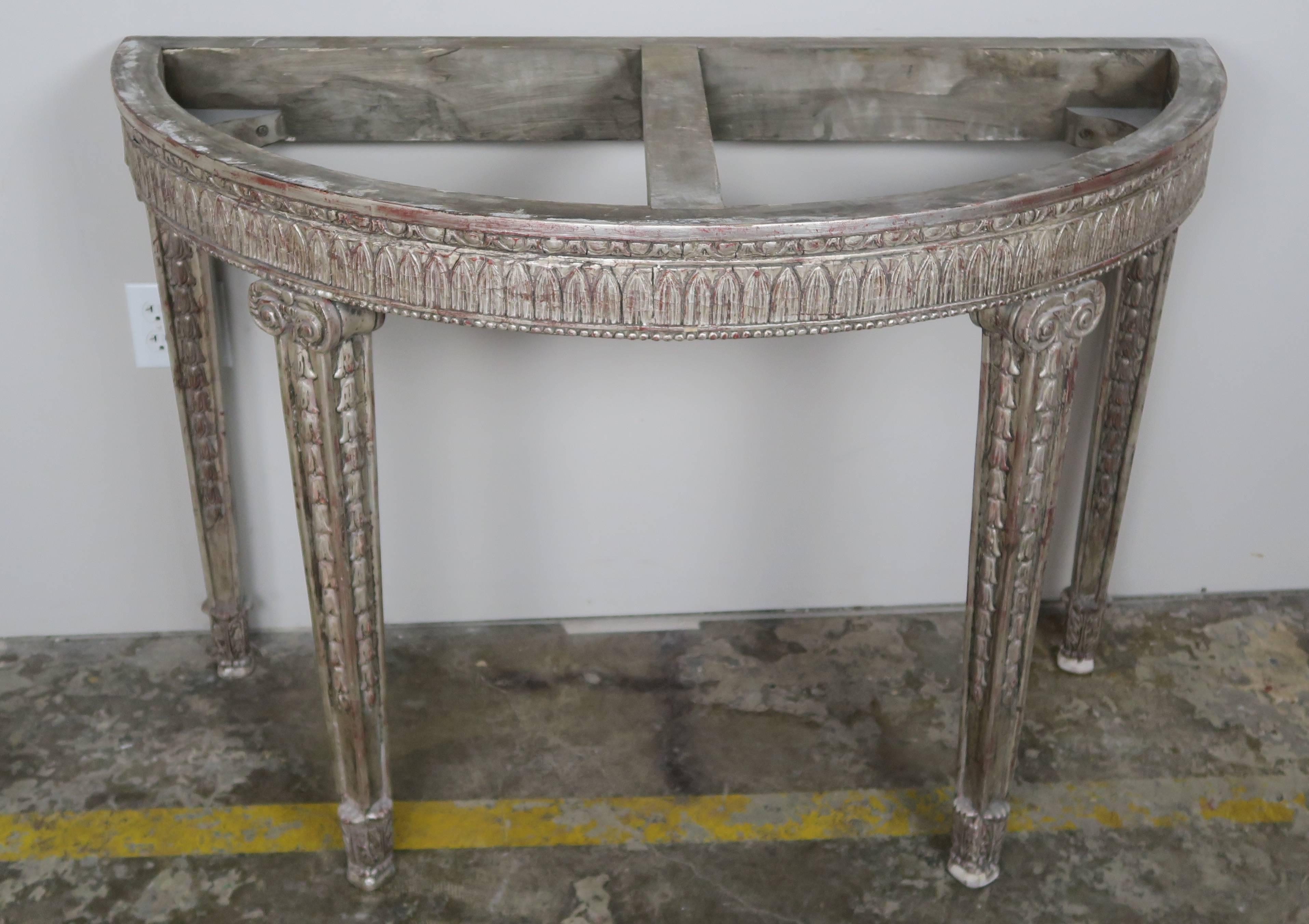 20th Century Italian Silver Gilt Console with Black Marble Top