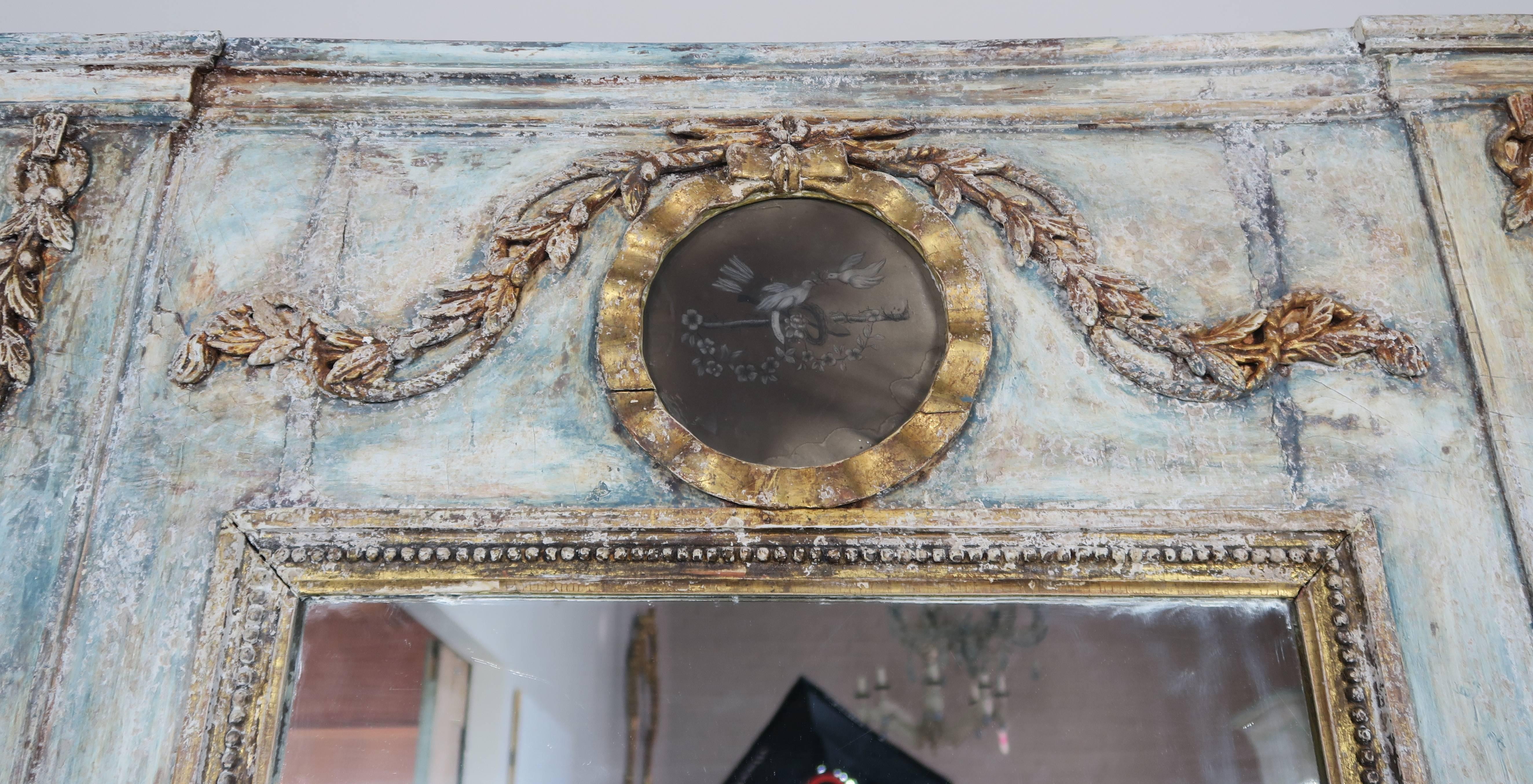 19th century French painted and parcel-gilt Louis XVI style Trumeau.