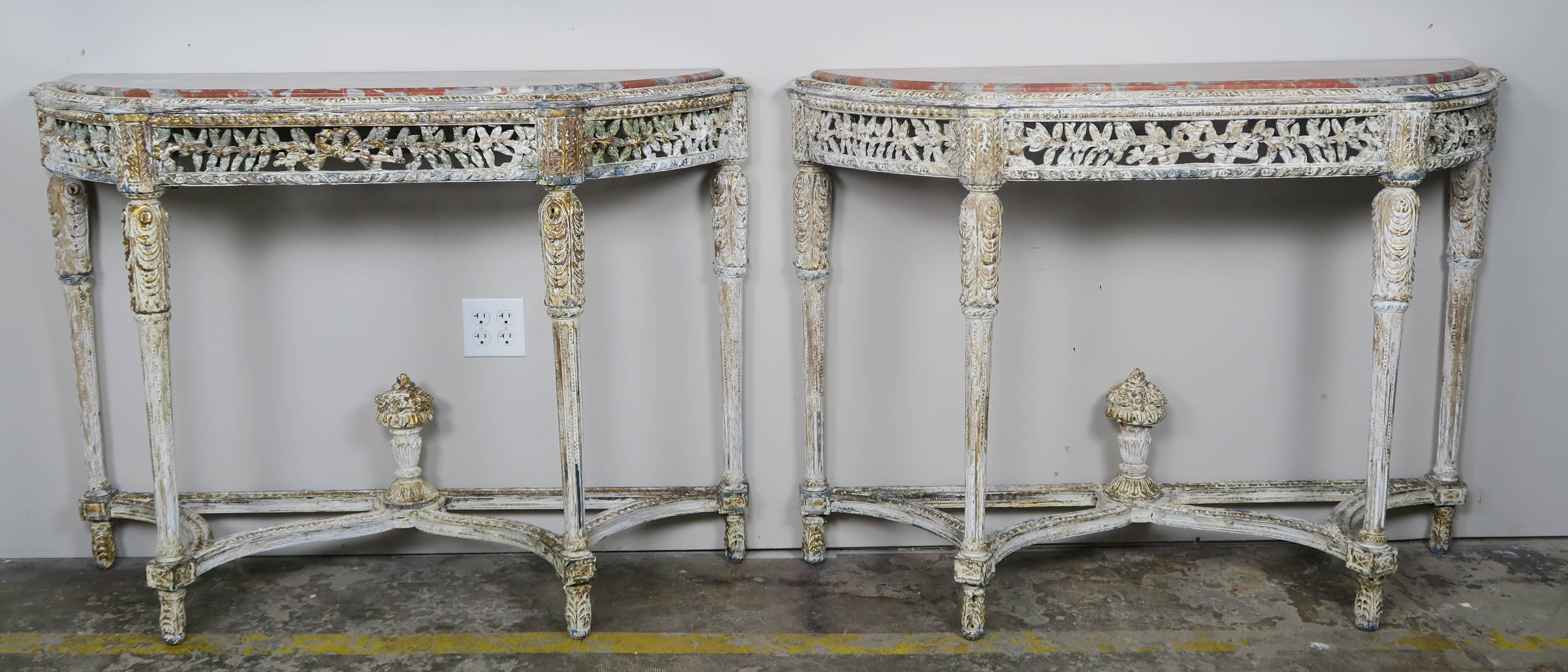 French Louis XVI Style Painted Console with Marble Top