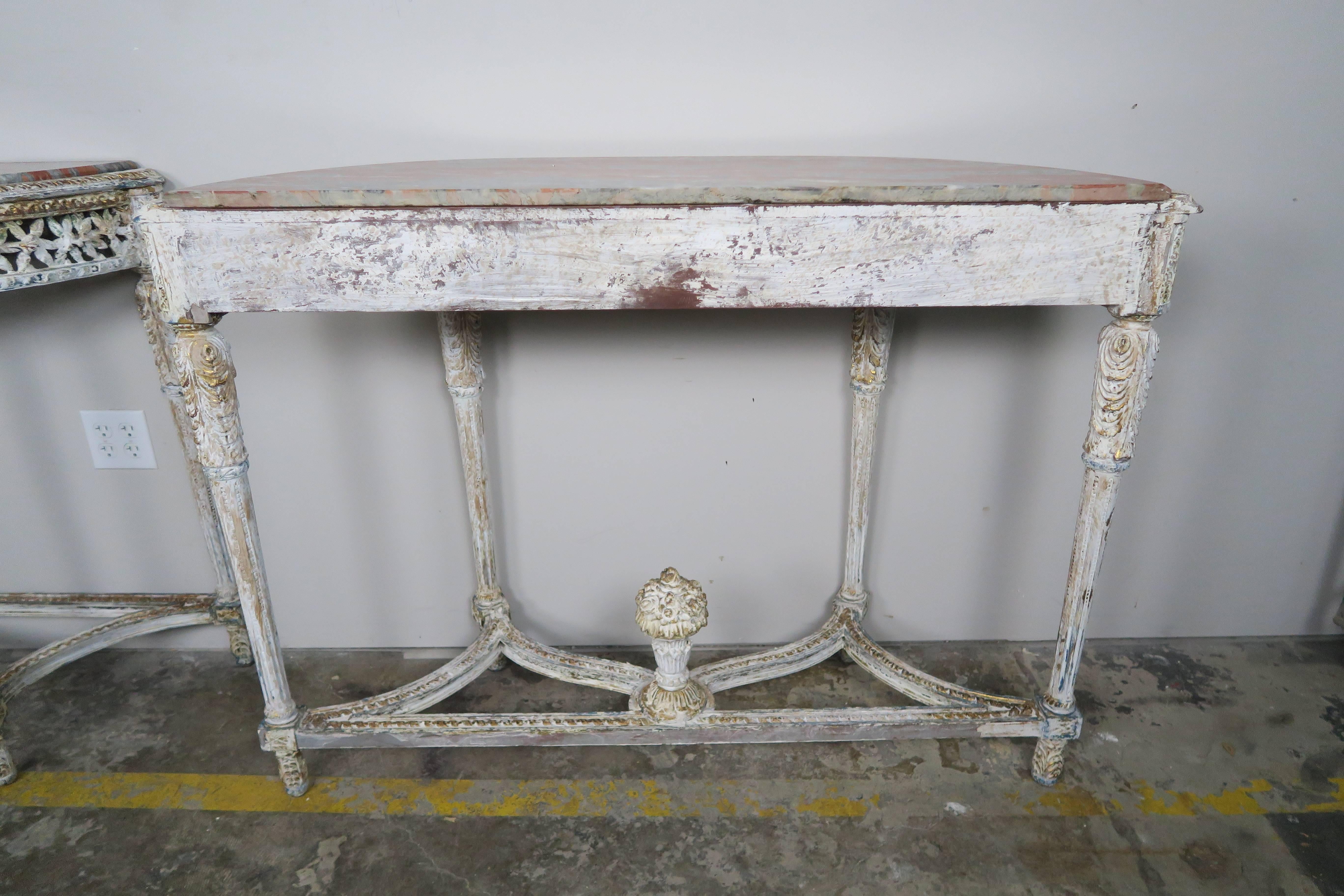 Louis XVI Style Painted Console with Marble Top 3