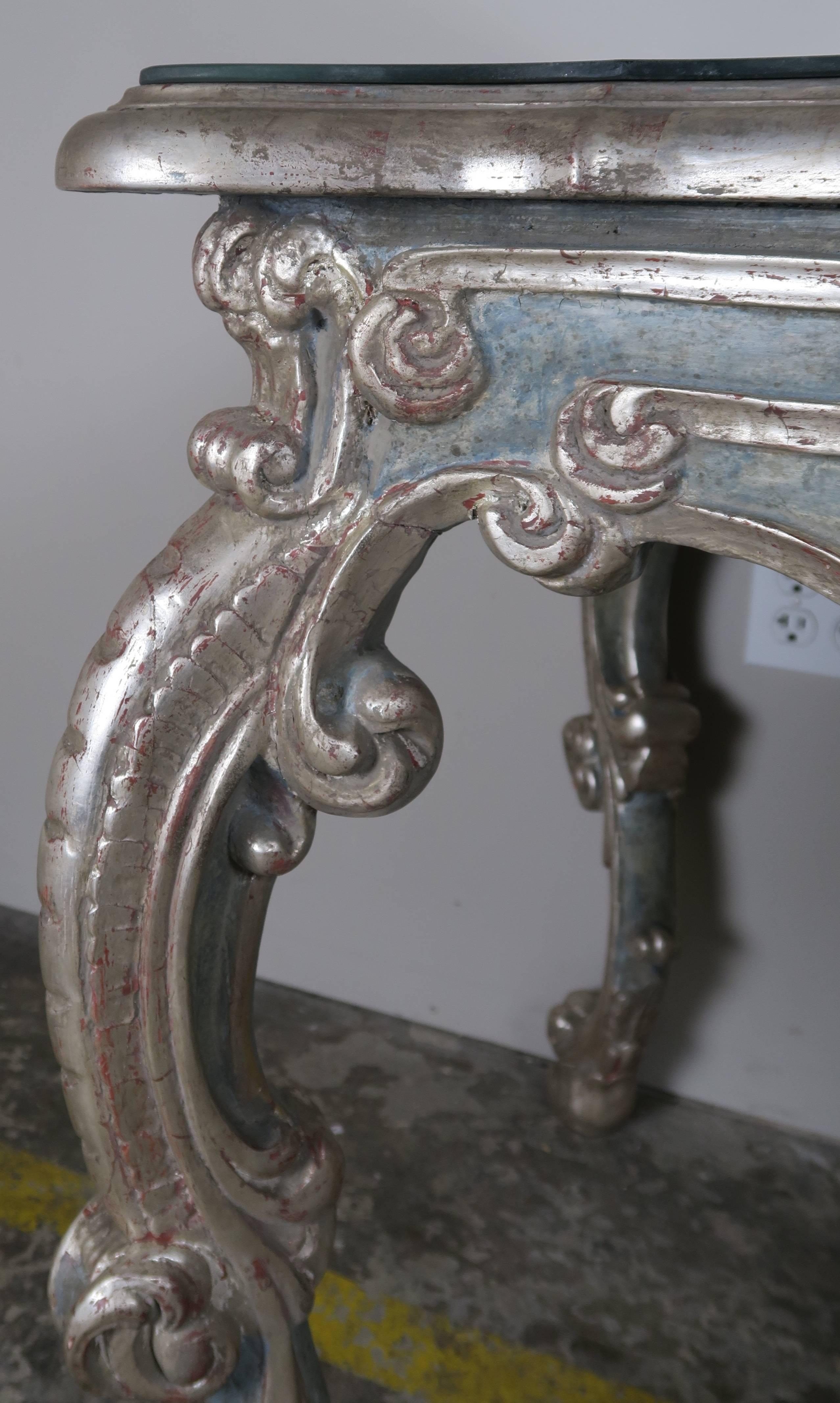 Pair of French Painted and Silver Gilt Tables with Mirrored Tops 1