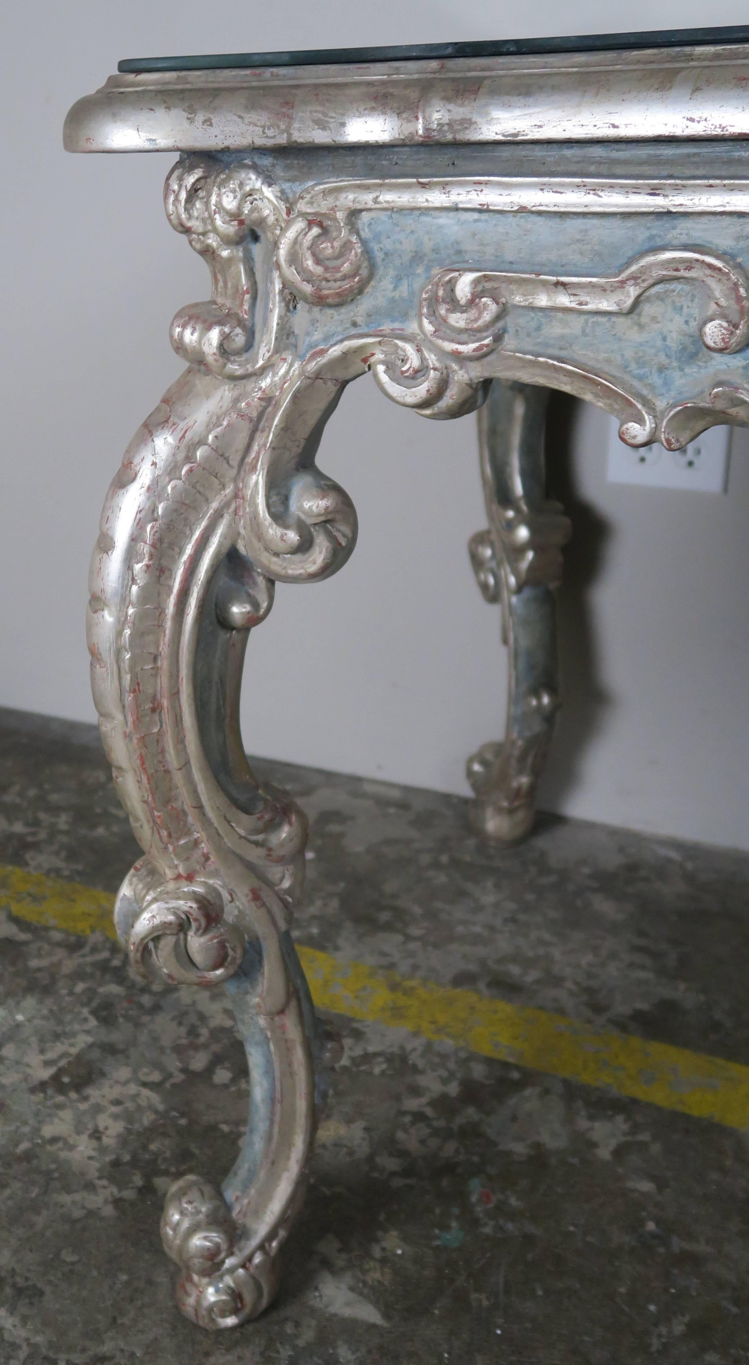 Mid-20th Century Pair of French Painted and Silver Gilt Tables with Mirrored Tops