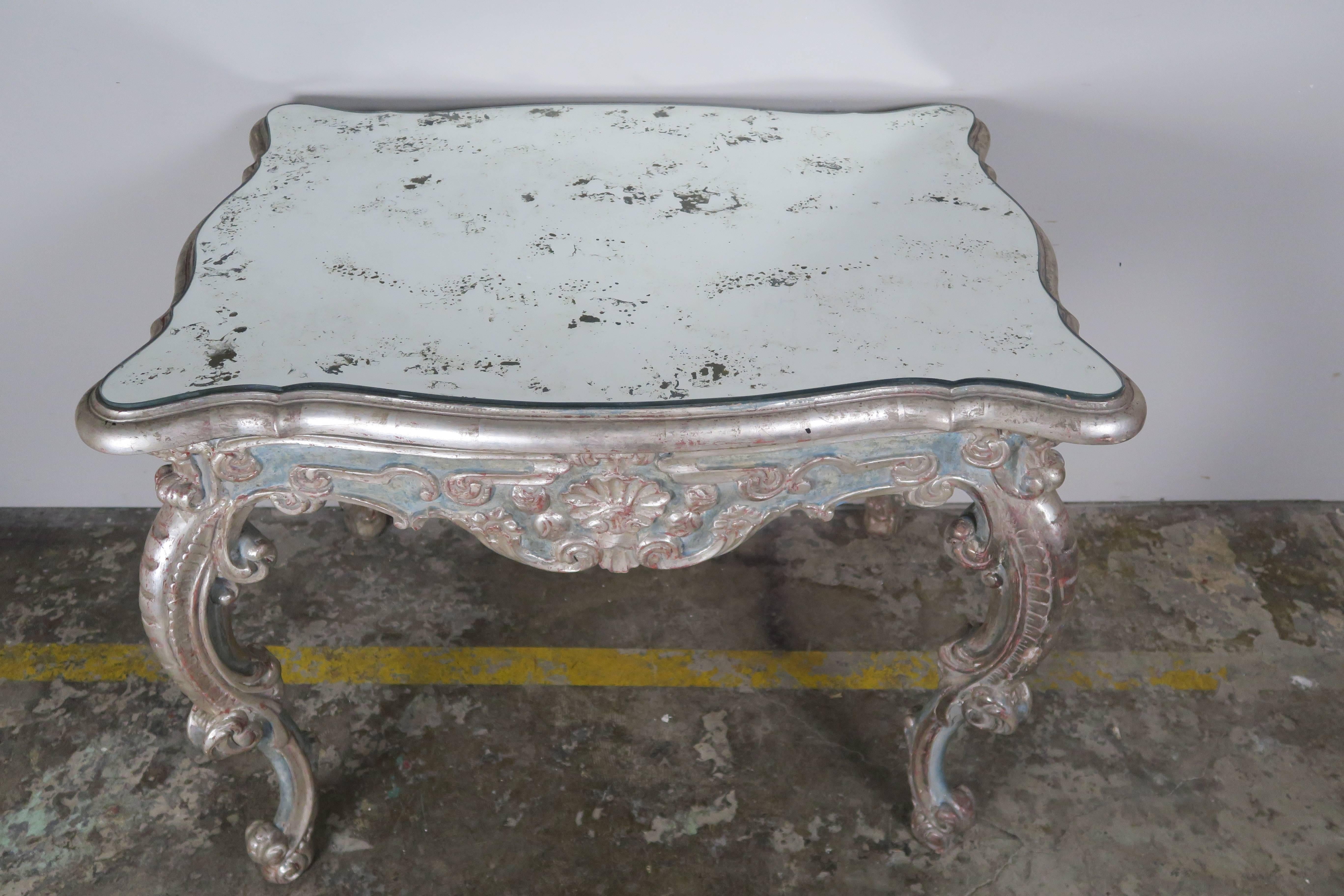 Pair of French Painted and Silver Gilt Tables with Mirrored Tops 2