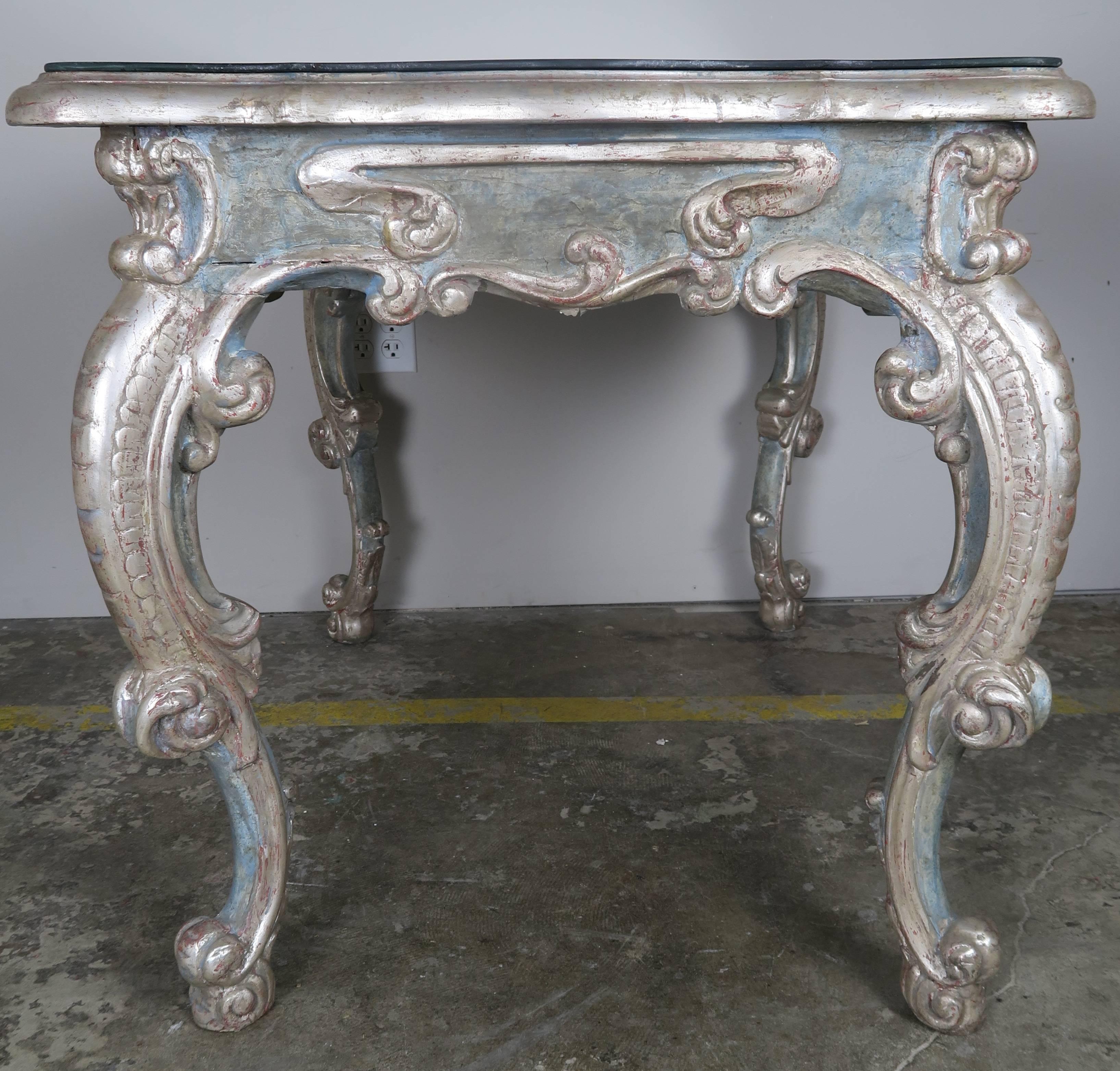 Pair of French Painted and Silver Gilt Tables with Mirrored Tops 3