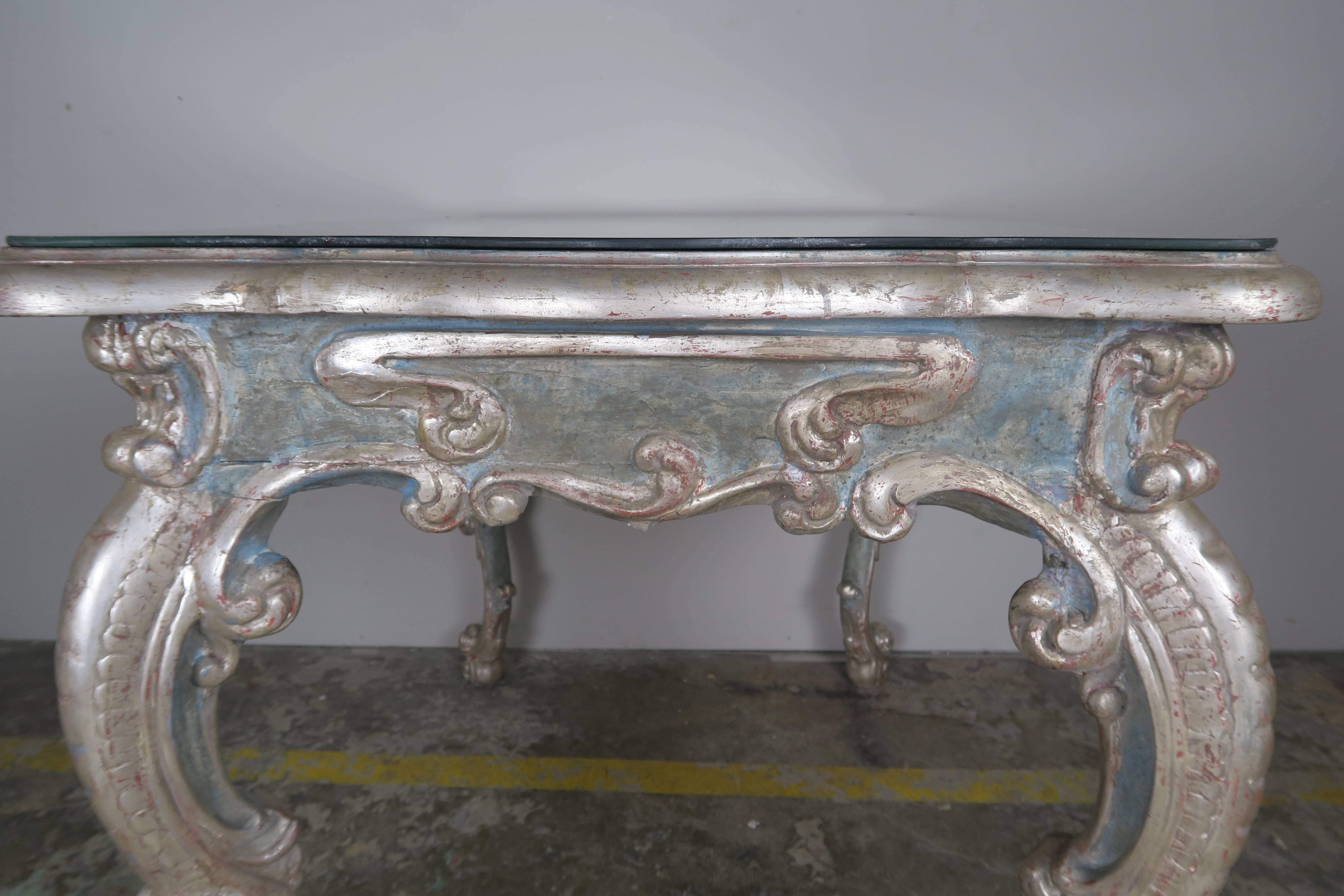 Pair of French Painted and Silver Gilt Tables with Mirrored Tops 4