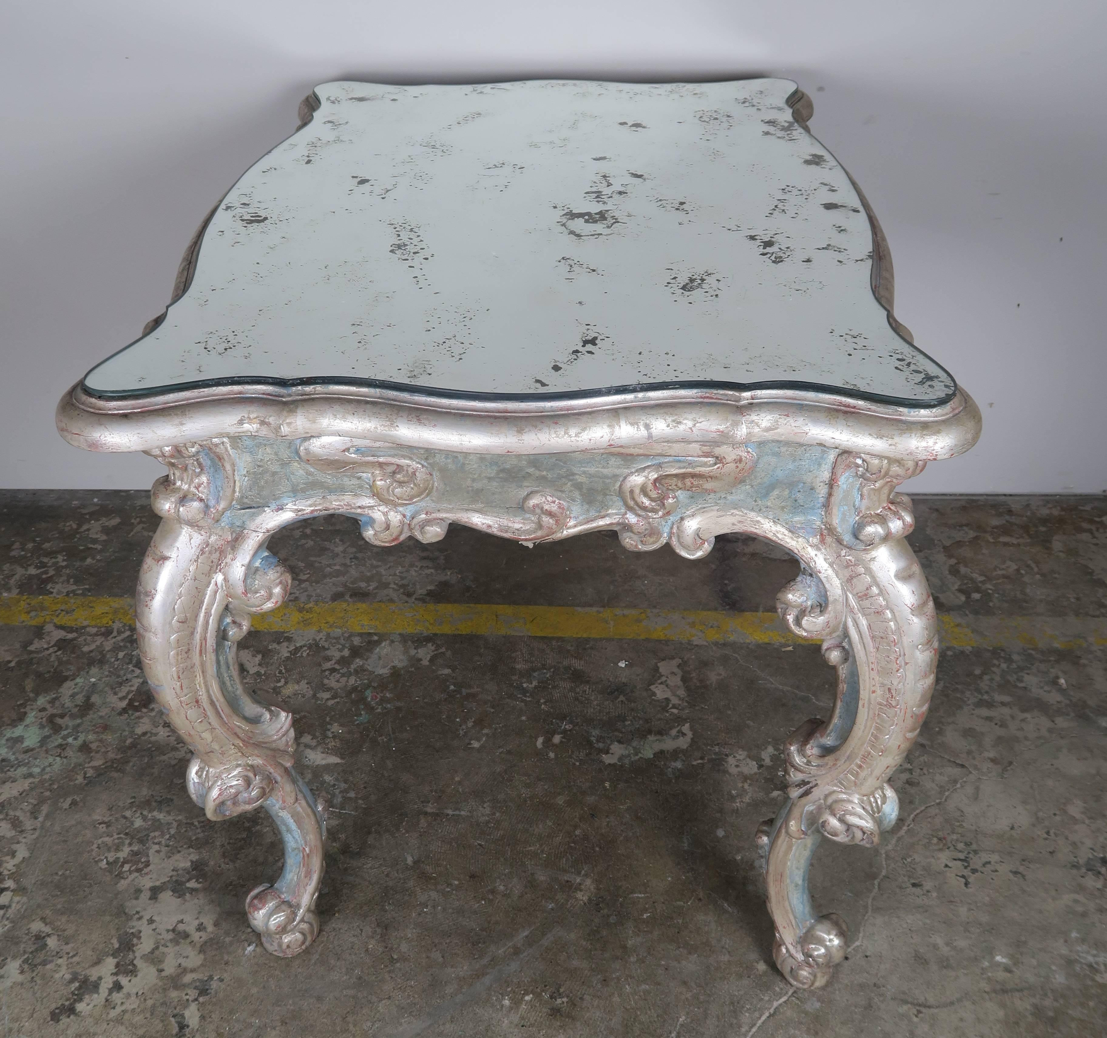 Pair of French Painted and Silver Gilt Tables with Mirrored Tops 5