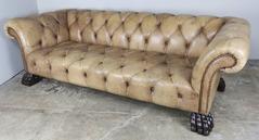 English Leather Chesterfield Style Sofa with Paw Feet