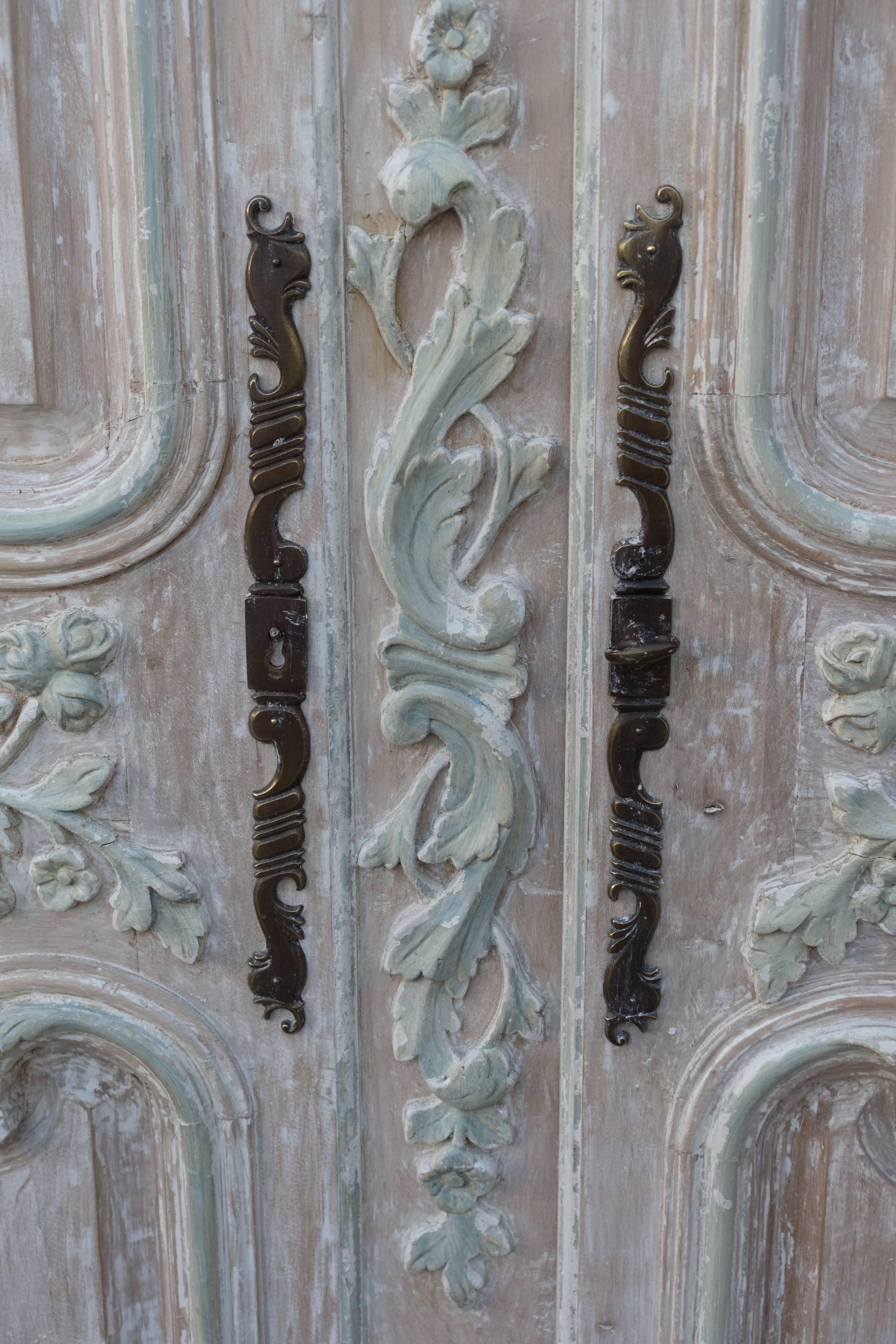 20th Century French Louis XV Style Carved Painted Armoire