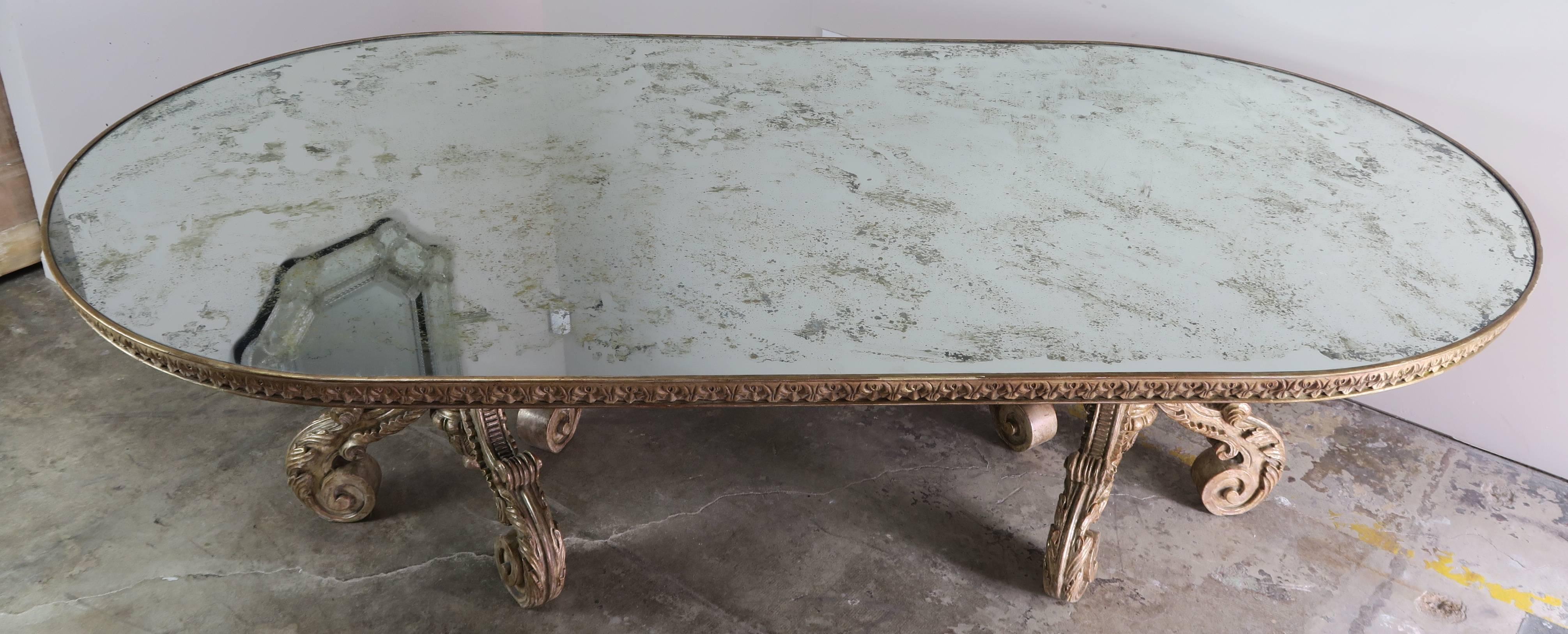 20th Century Italian Silvered Wood Dining Table with Mirrored Top