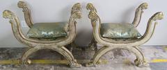 Pair of Italian "X" Gilt Wood Lion Benches
