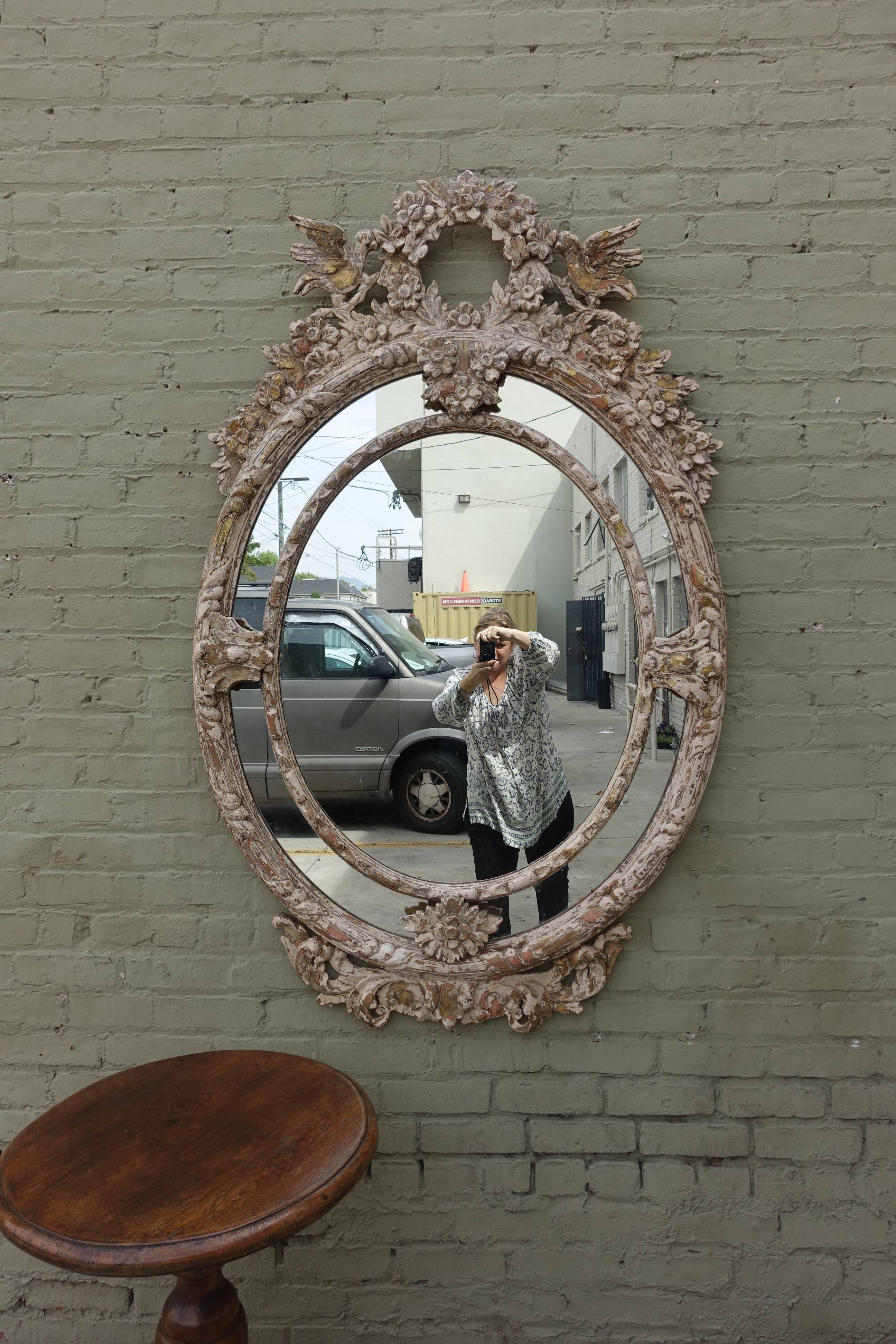 Painted French Louis XV Style Rococo Oval Mirror