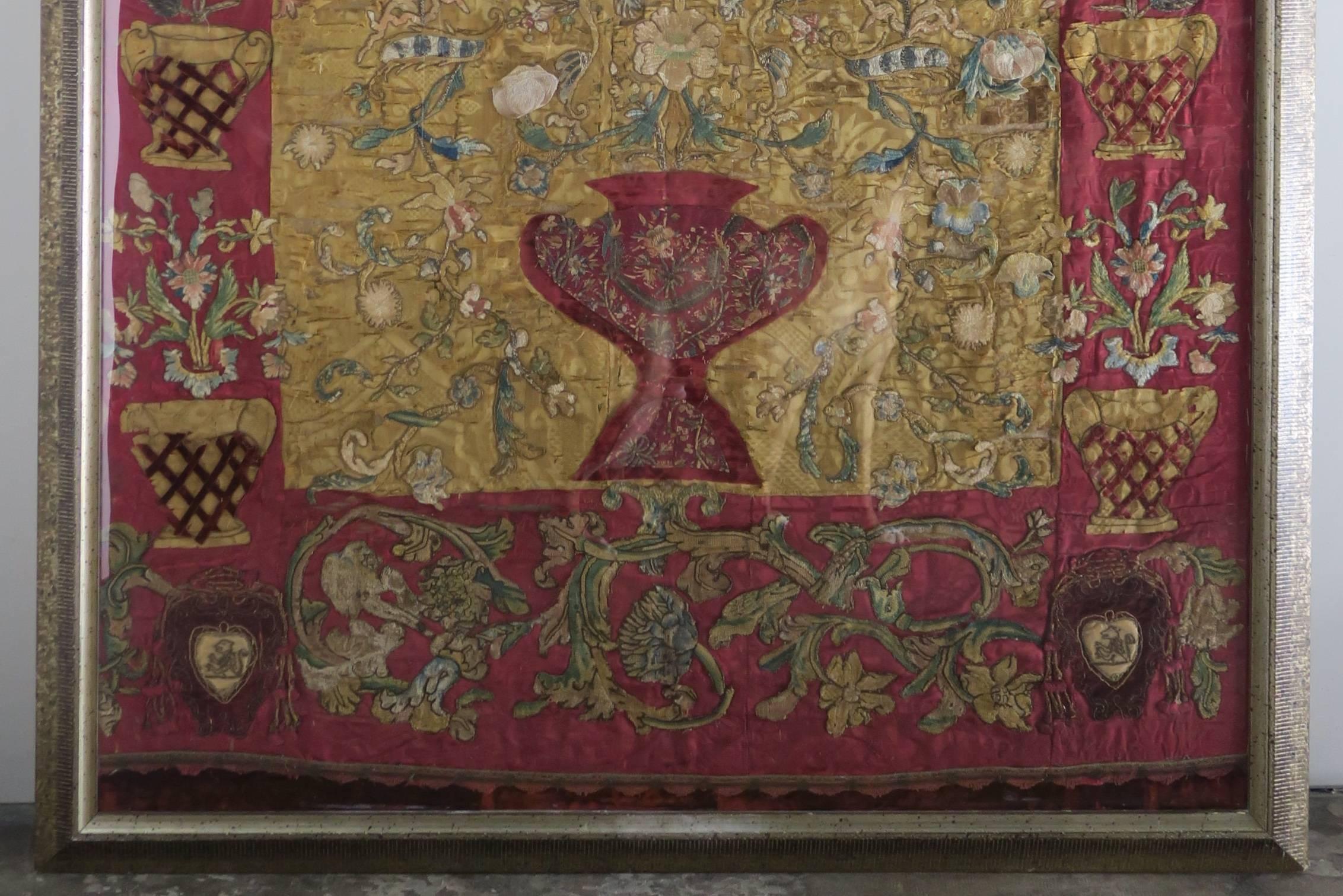 Rococo 17th Century Italian Silk Framed Textile
