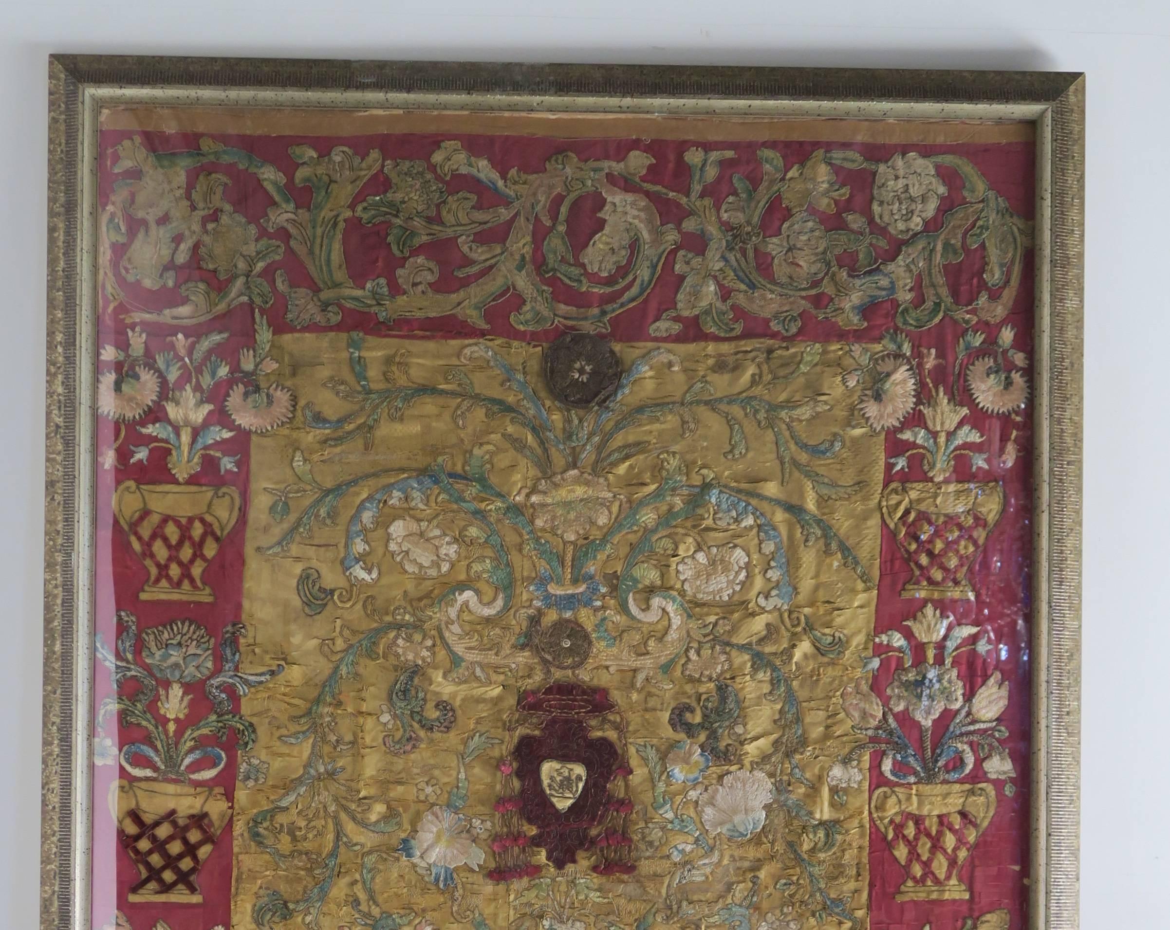Appliqué 17th Century Italian Silk Framed Textile