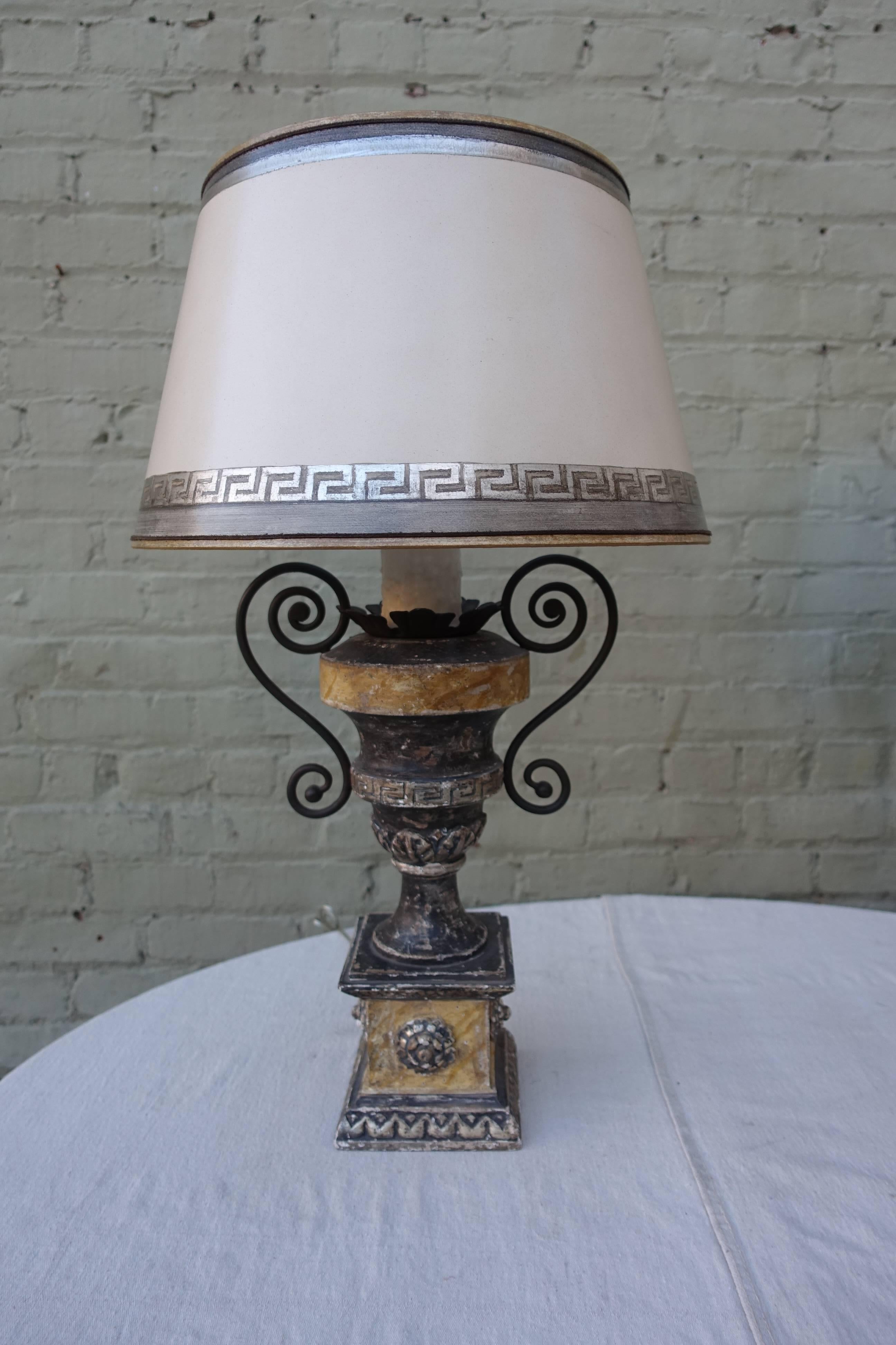 Pair of Neoclassical Style Painted Urn Lamps with Shades 1
