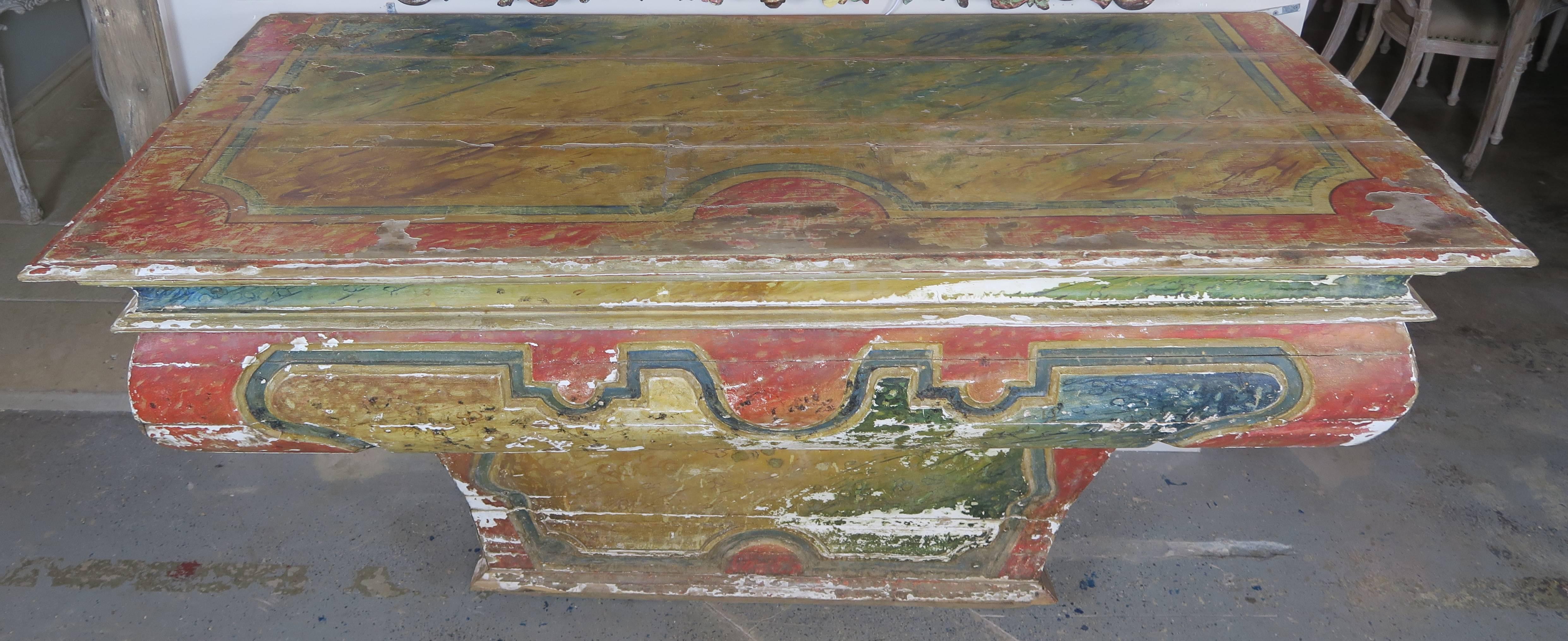 Wood 19th Century Spanish Painted Altar Table