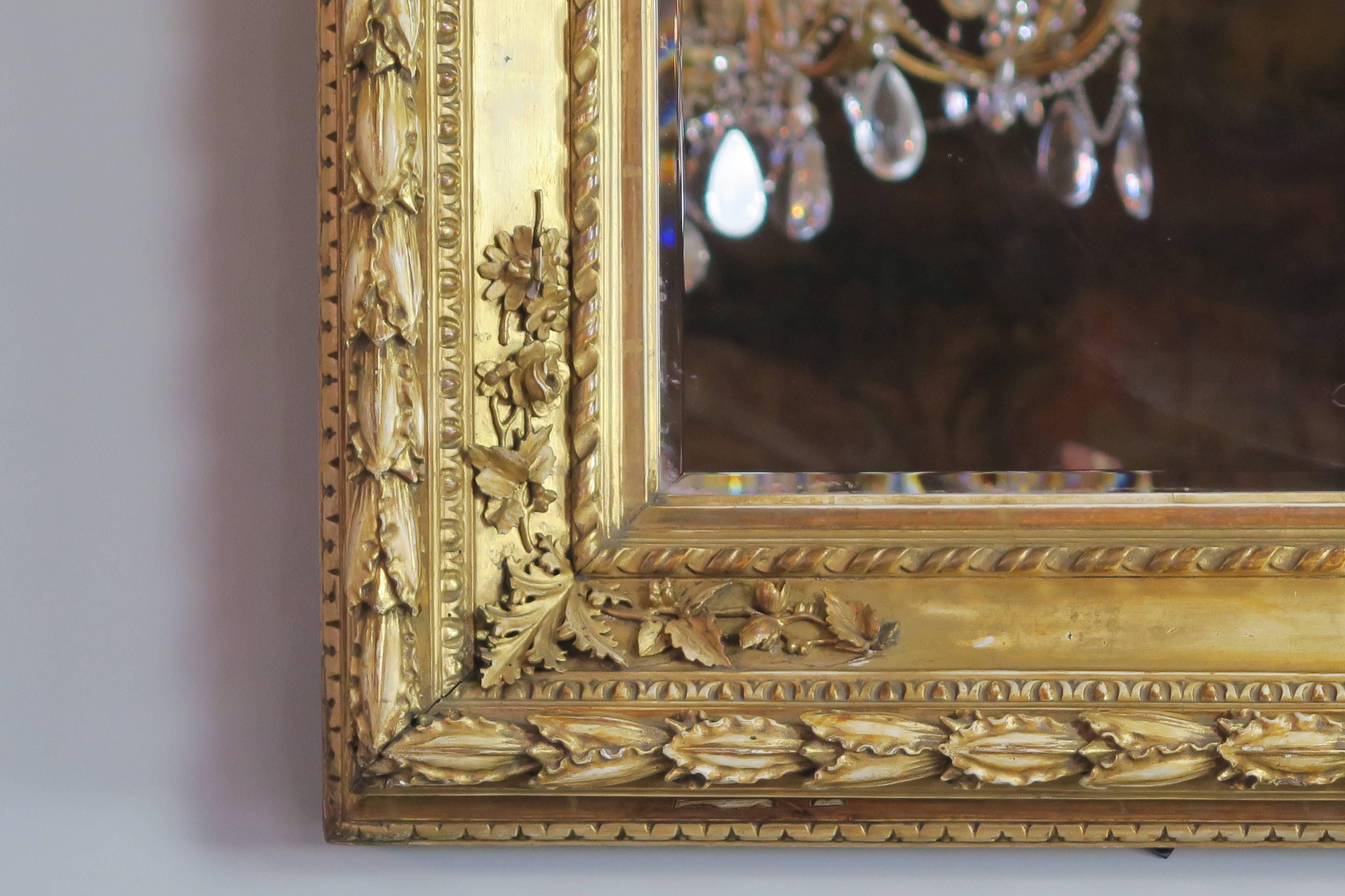 Beveled 19th Century Italian Gilt Wood Mirror