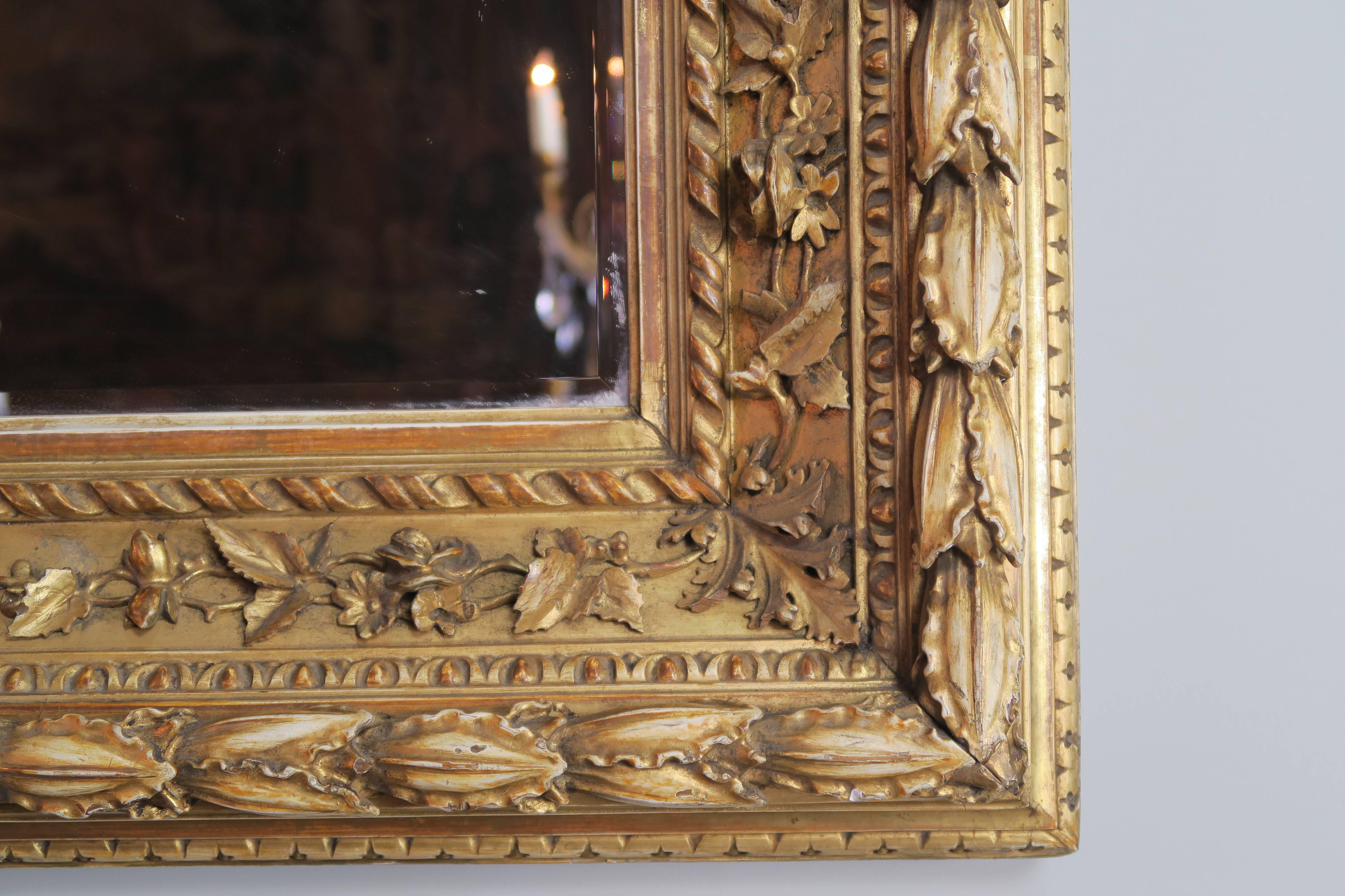 19th Century Italian Gilt Wood Mirror In Distressed Condition In Los Angeles, CA