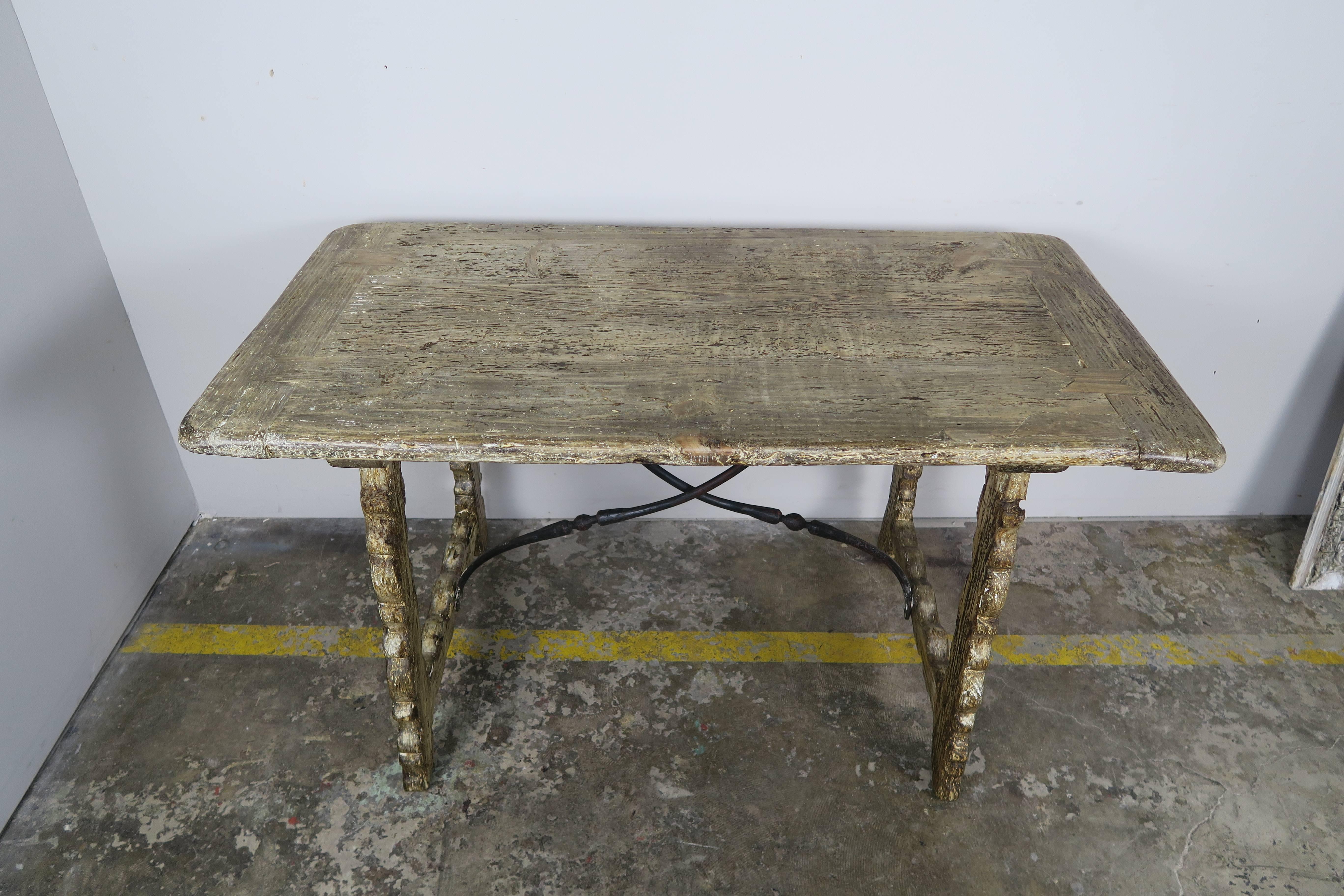 Spanish Colonial 19th Century Spanish Table with Iron Stretcher