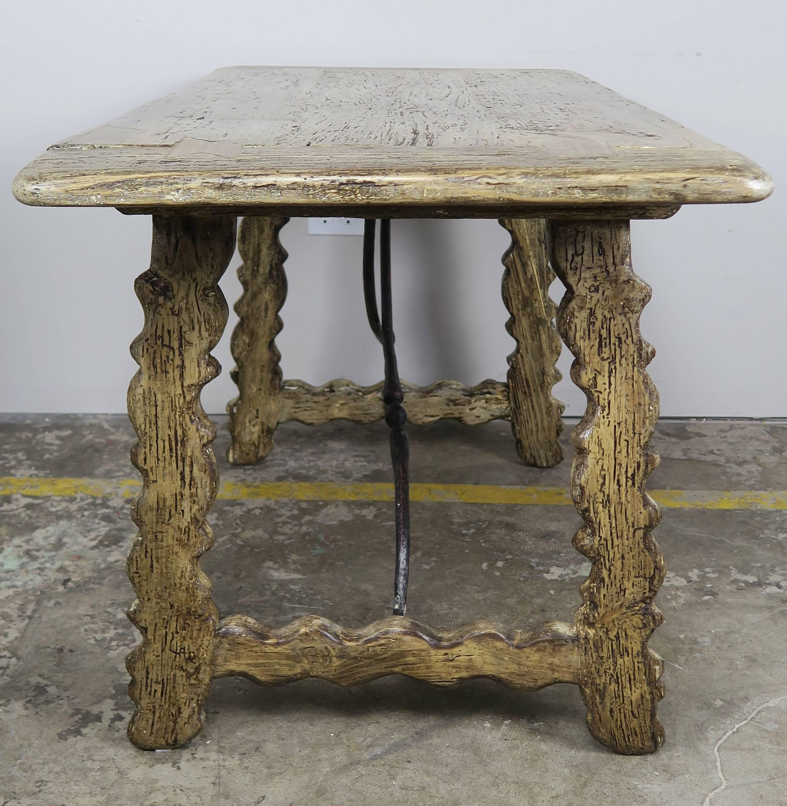 19th Century Spanish Table with Iron Stretcher 1