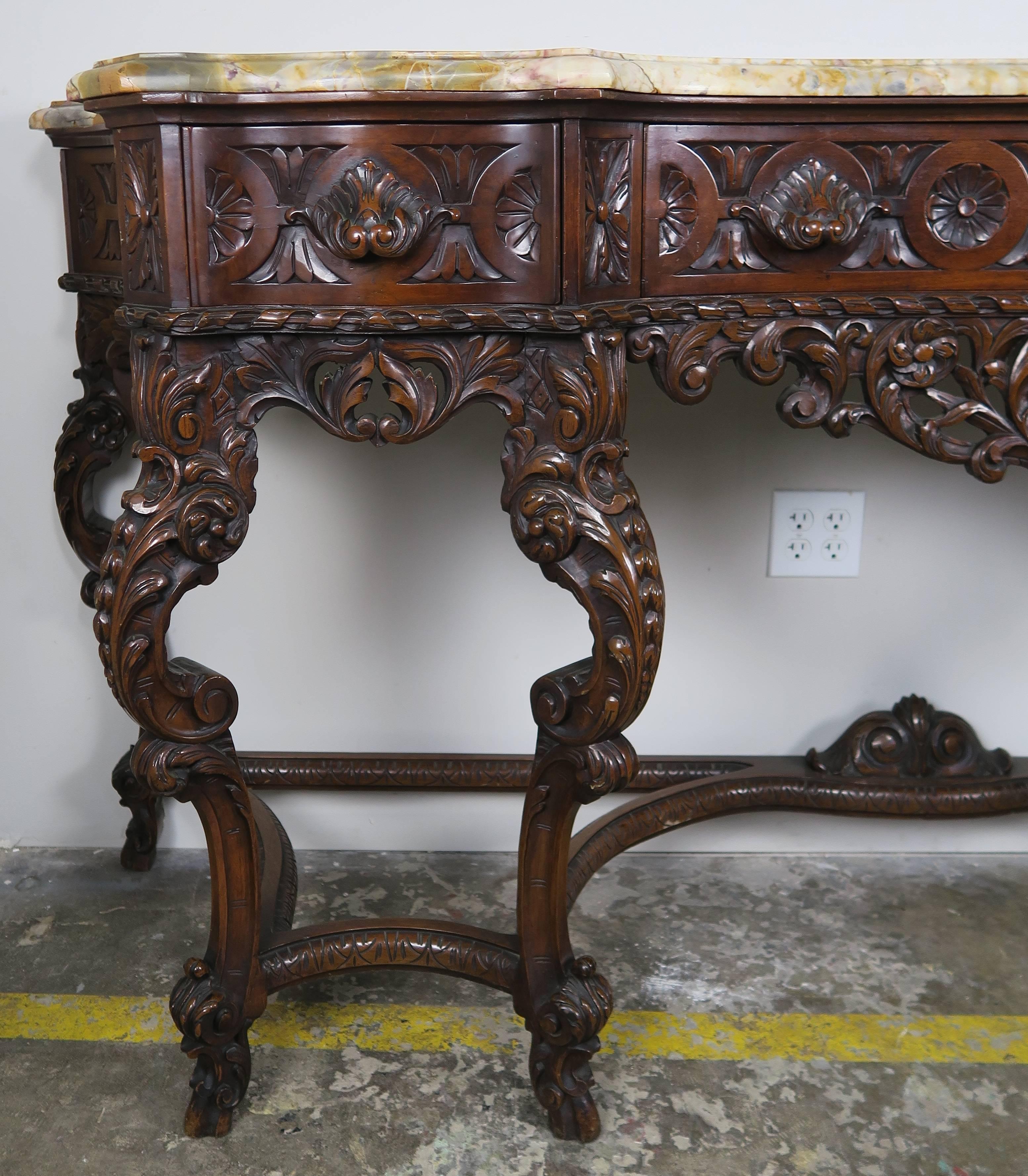 Marble 19th Century French Walnut Sideboard