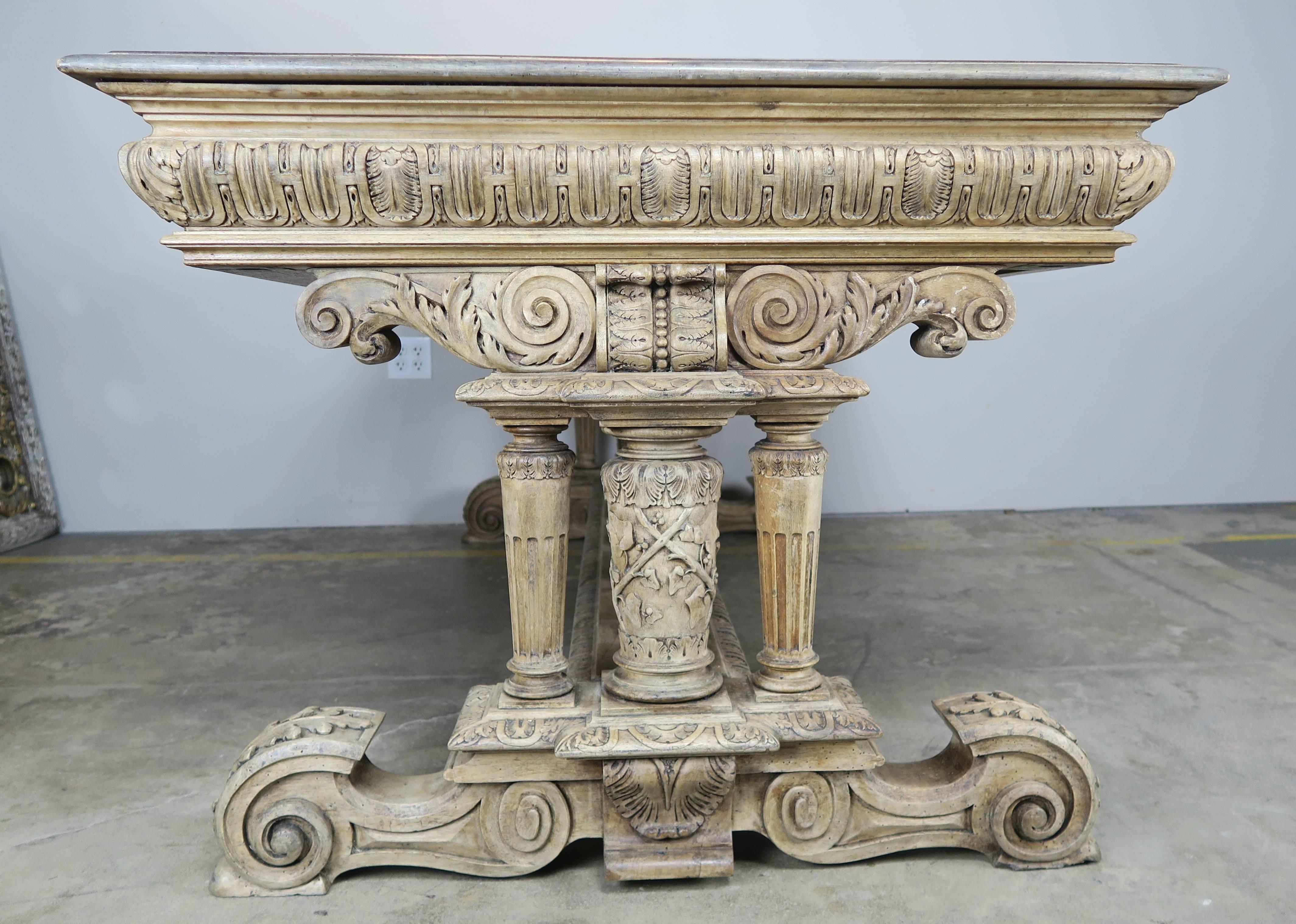 19th Century Italian Renaissance Style Desk with Drawers In Distressed Condition In Los Angeles, CA