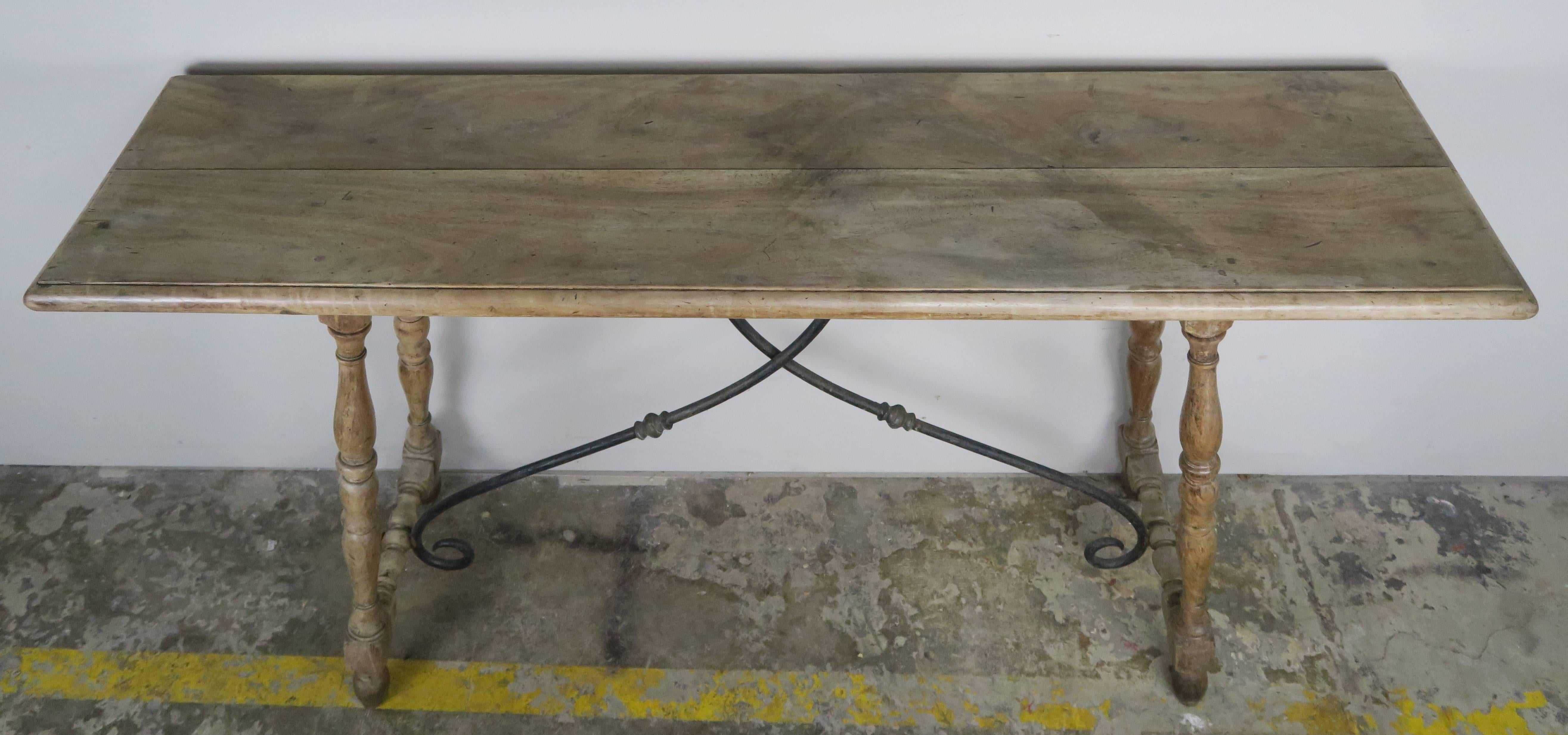 Spanish Colonial Narrow Spanish Table with Iron Stretcher