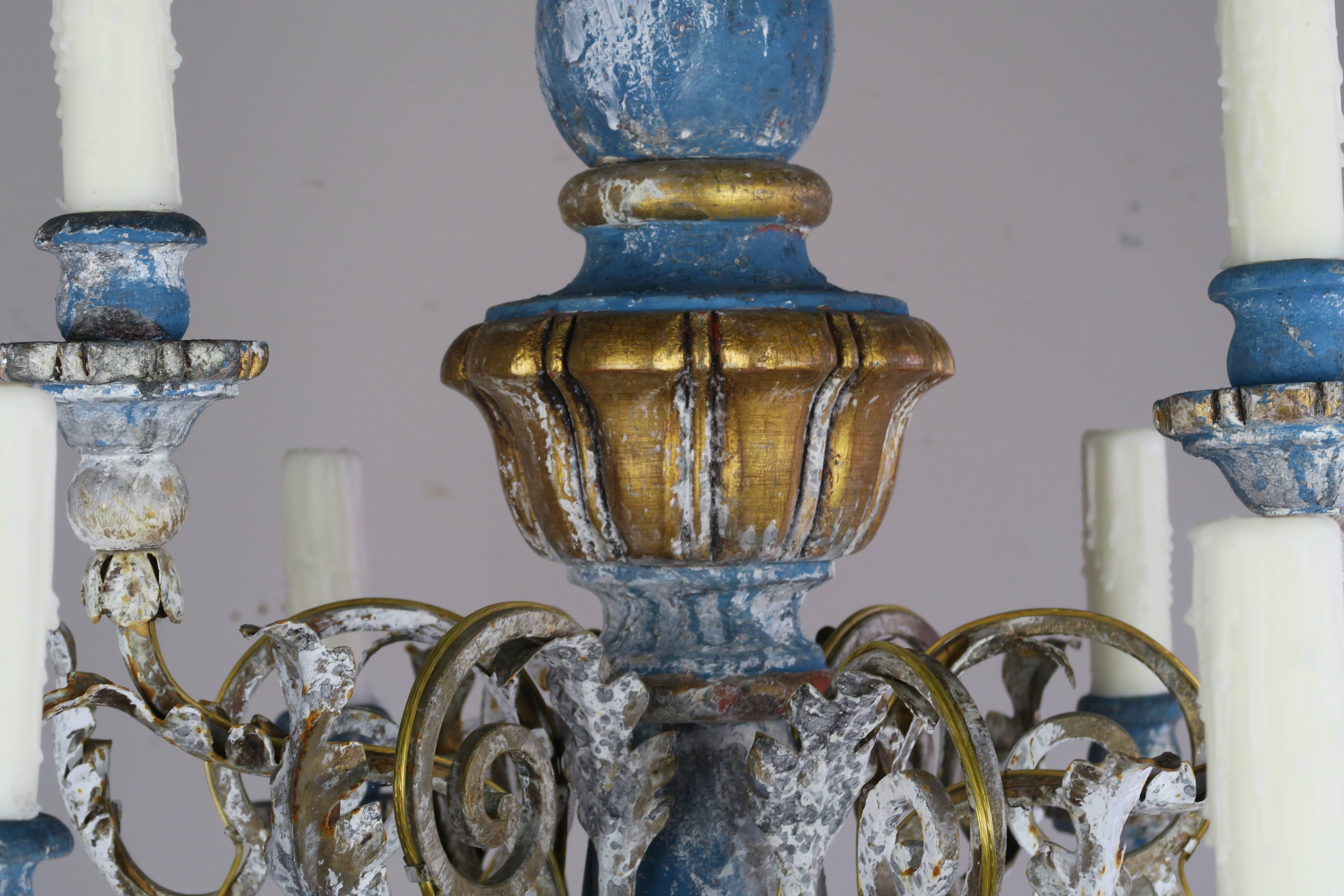 Rococo Italian Painted and Parcel Gilt Chandelier, circa 1900
