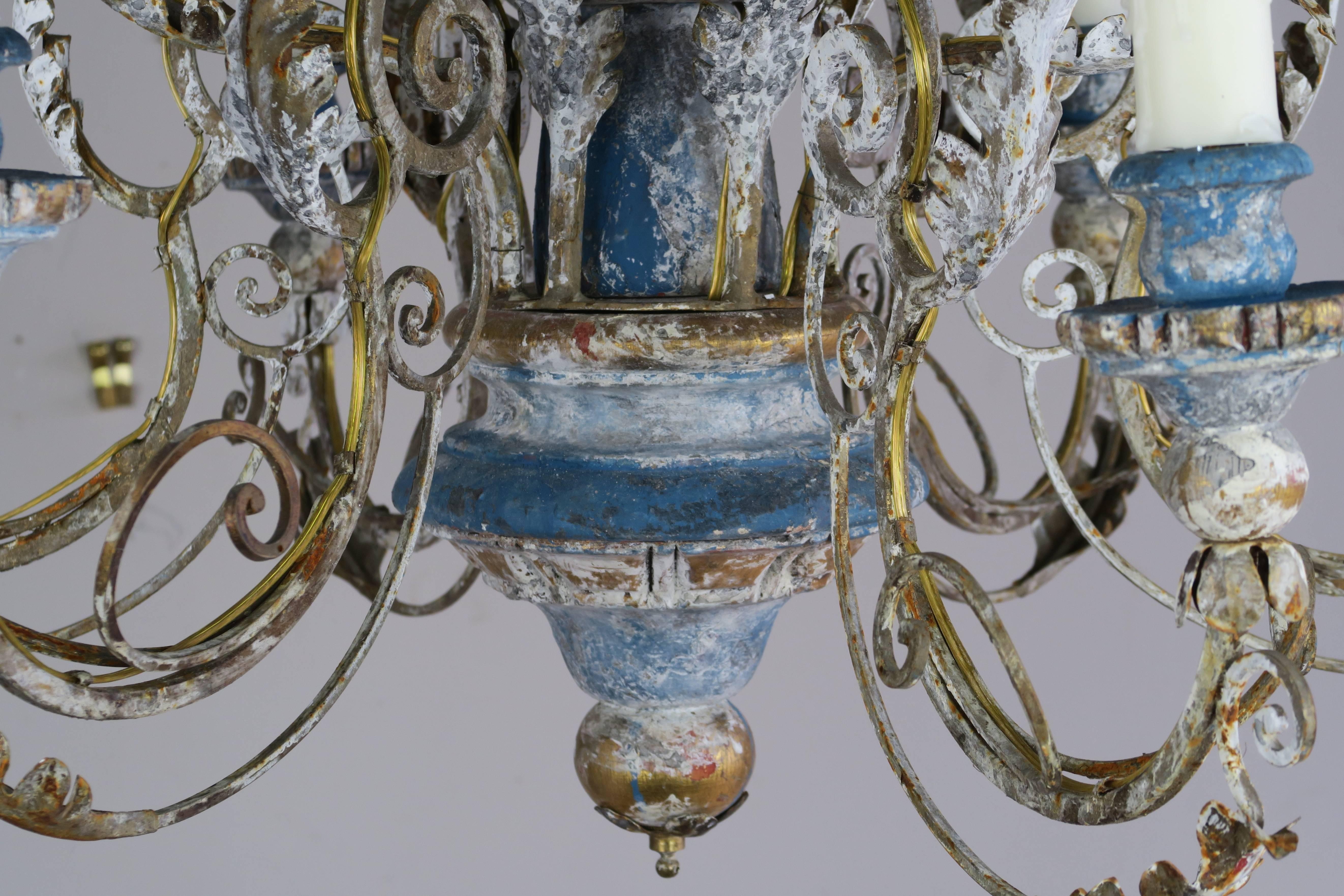 Metal Italian Painted and Parcel Gilt Chandelier, circa 1900